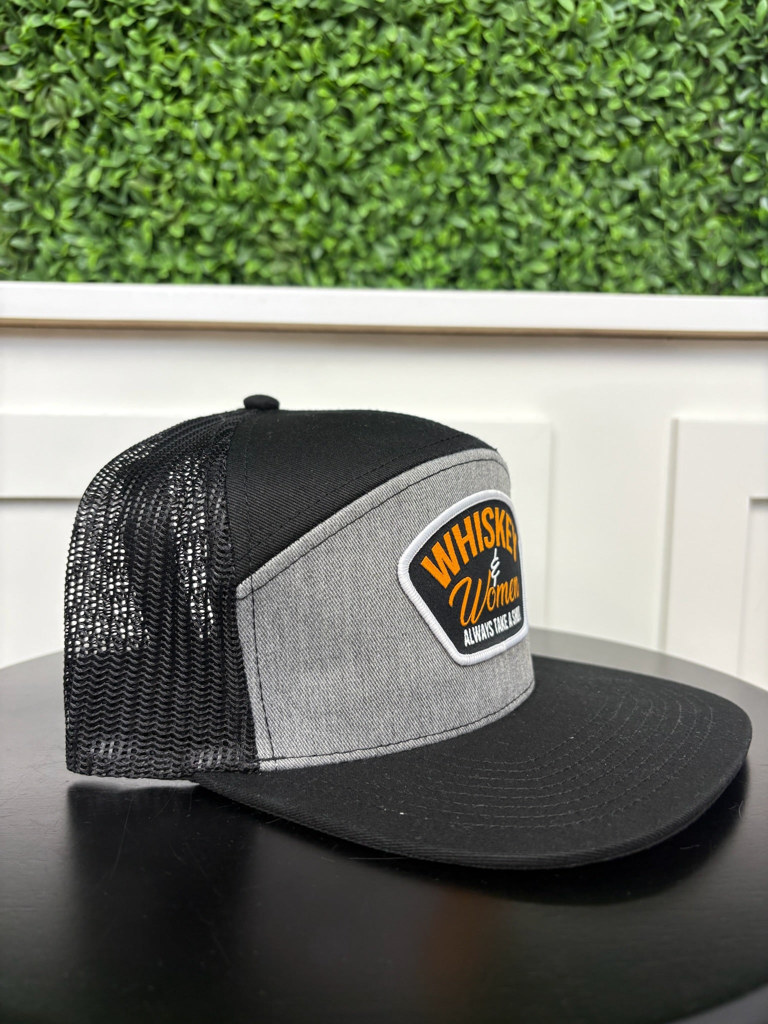 WHISKEY AND WOMENS PATCH HAT HEATHER/BLACK