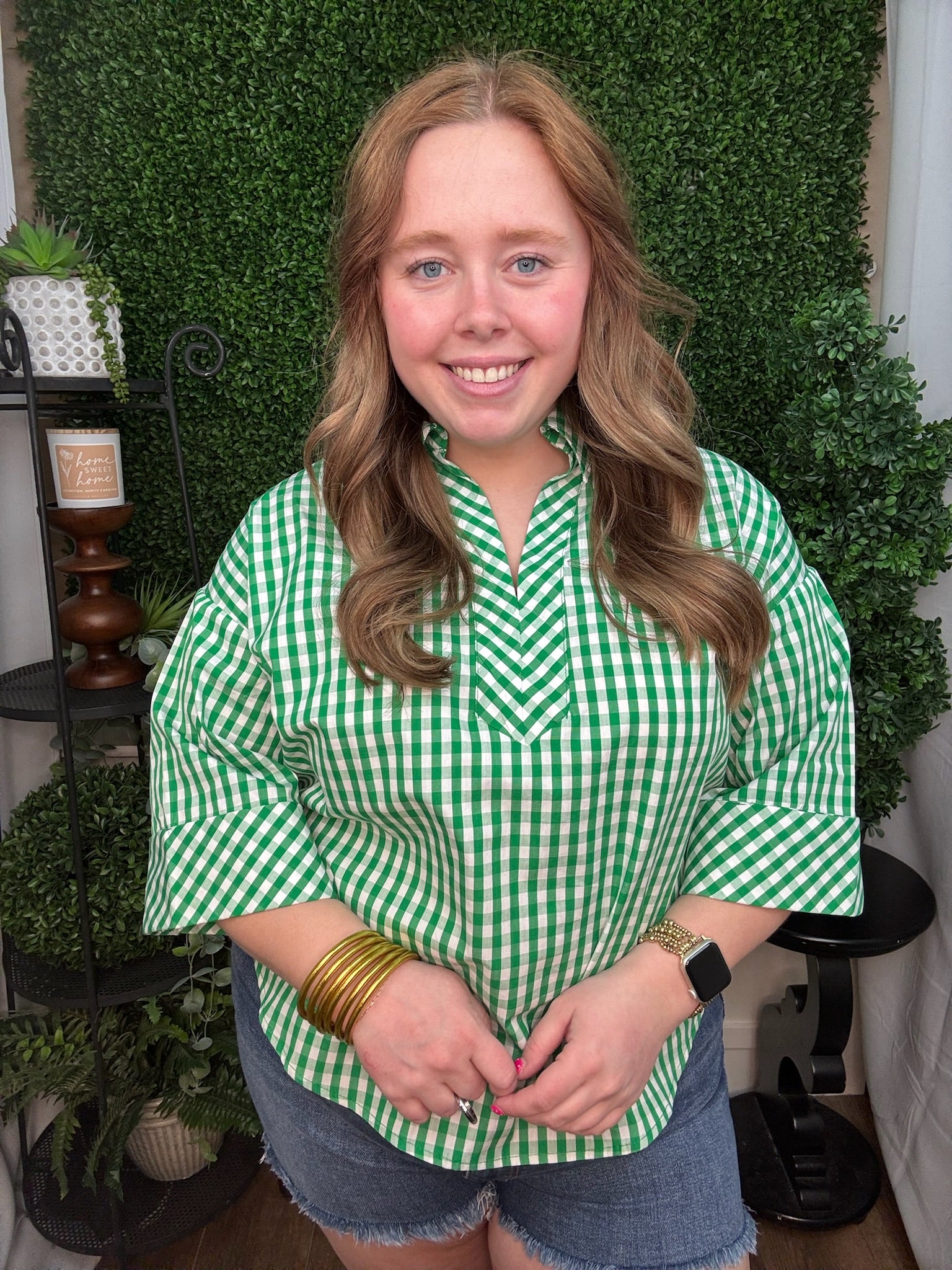 Gingham Relaxed Button Blouse