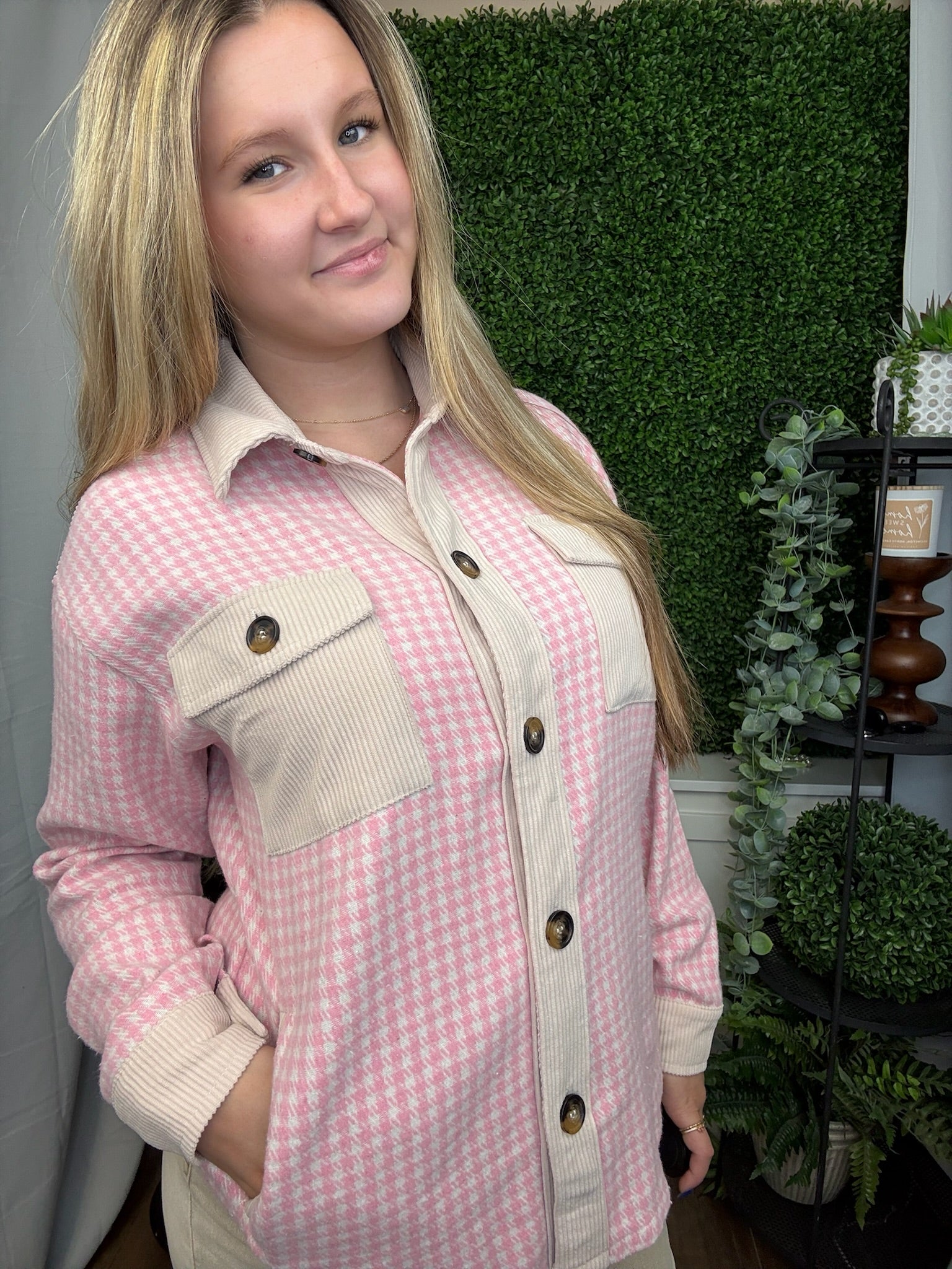 COLOR CONTRAST LS JACKET - PINK