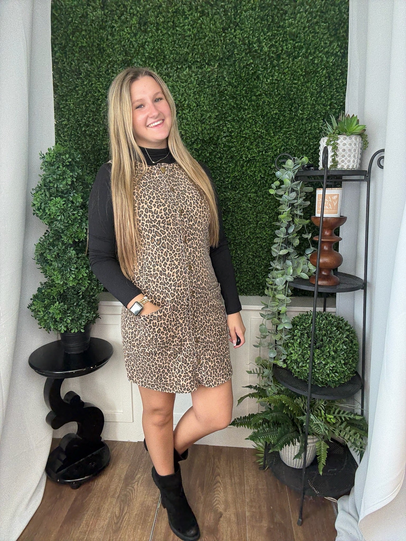 LEOPARD BUTTON DOWN FRONT MINI DRESS