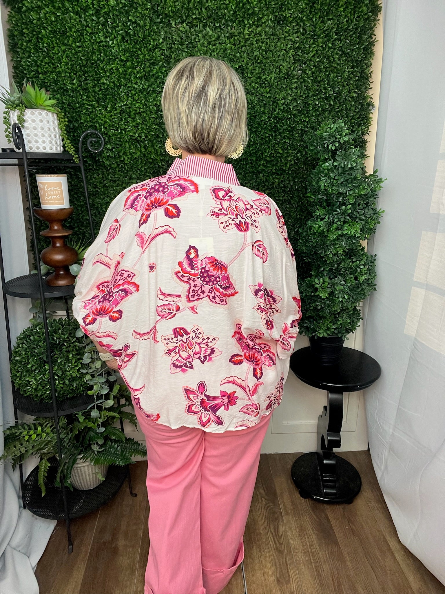 PINK FLORAL PUFF SLEEVE TOP