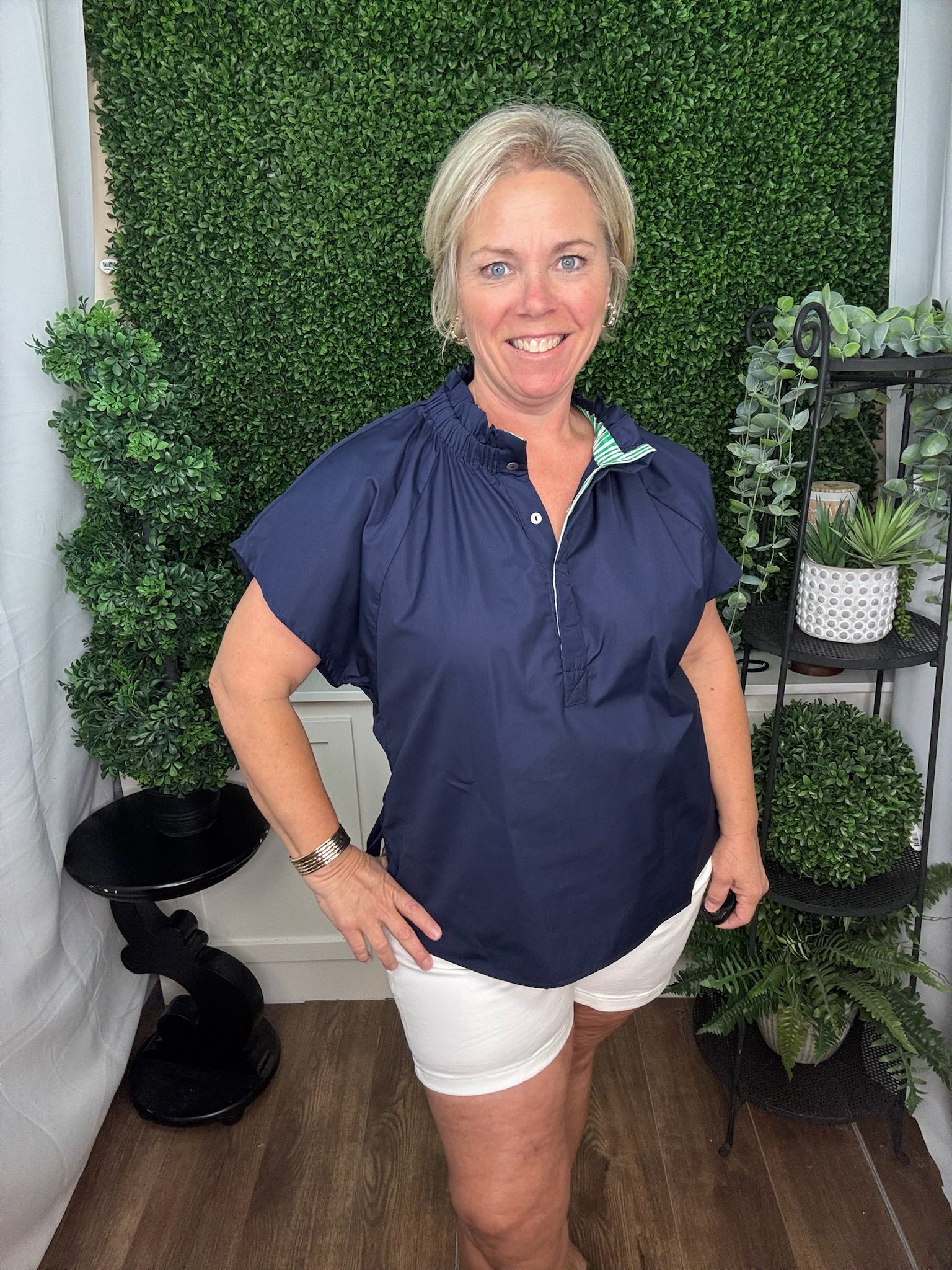 Midnight Breeze Ruffle Neck Blouse