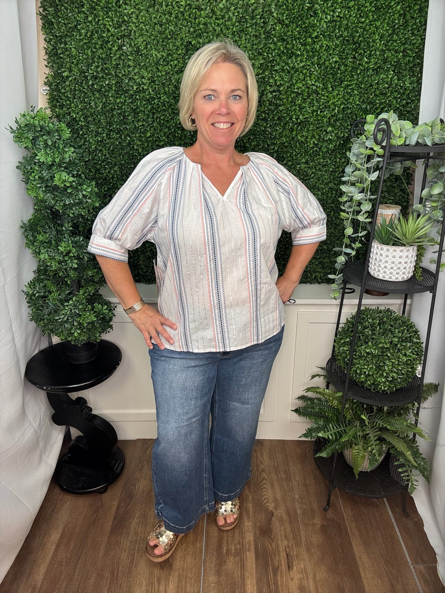 STRIPE SPLIT NECK TOP - MULTI