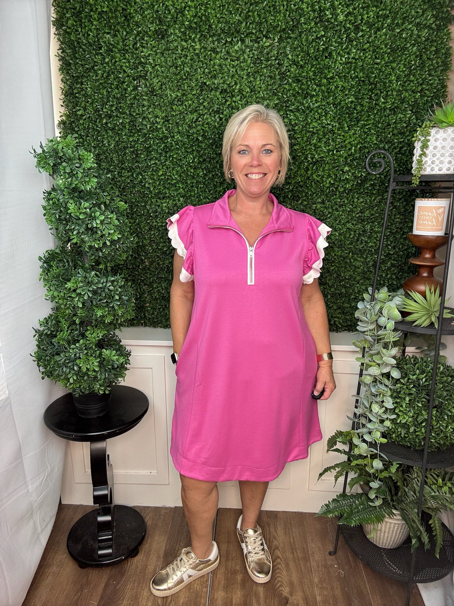 Scallop Sleeve Zip Collar Dress