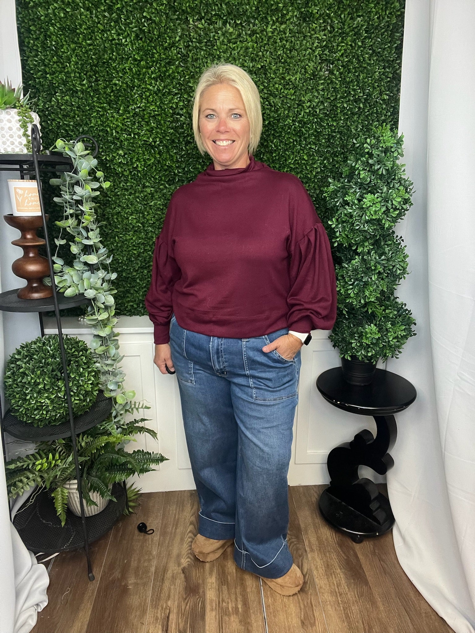 SOLID LS MOCK NECK KNIT TOP - RUBY