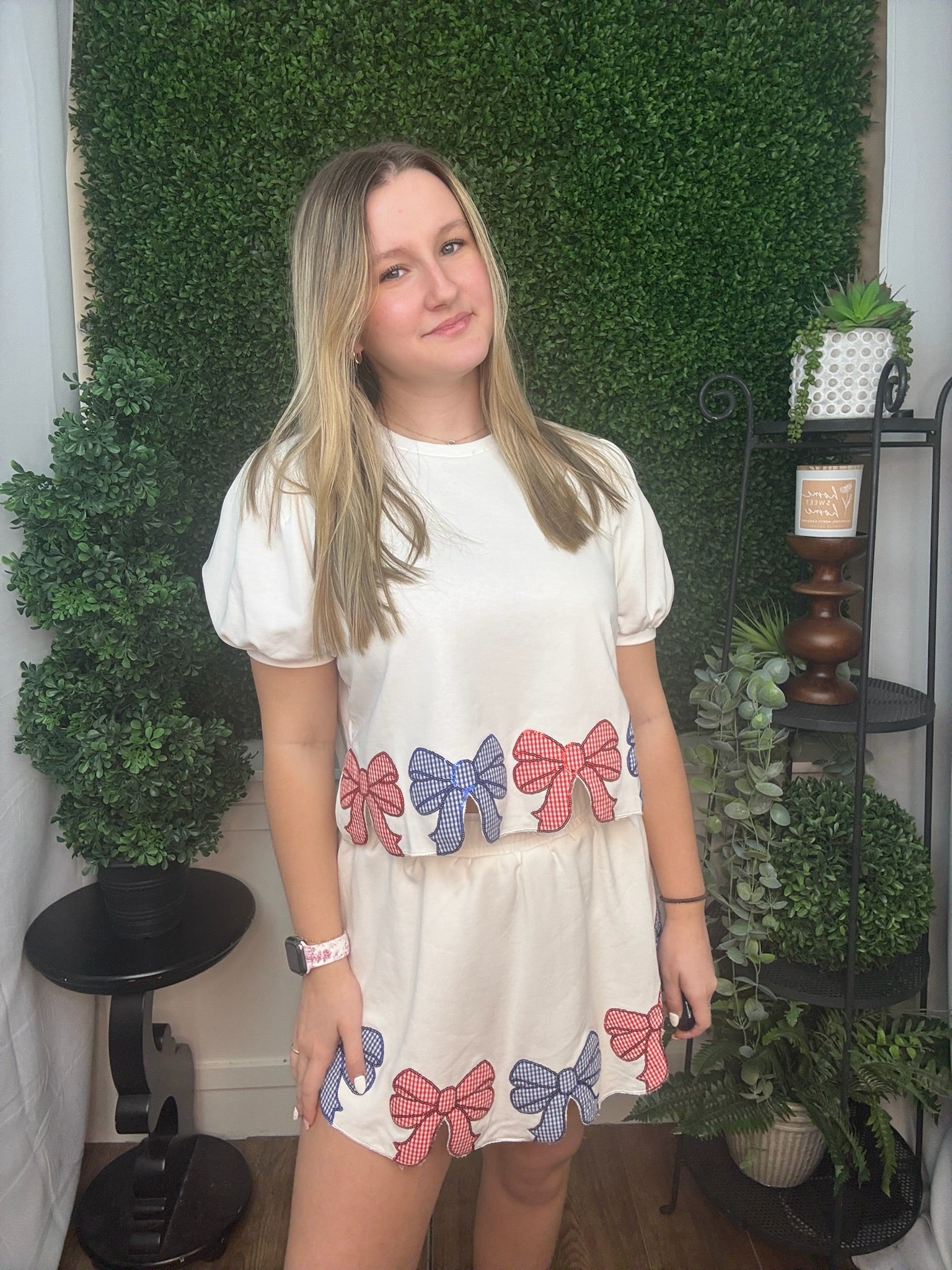 Ribbon Bow Gingham Mini Skirt