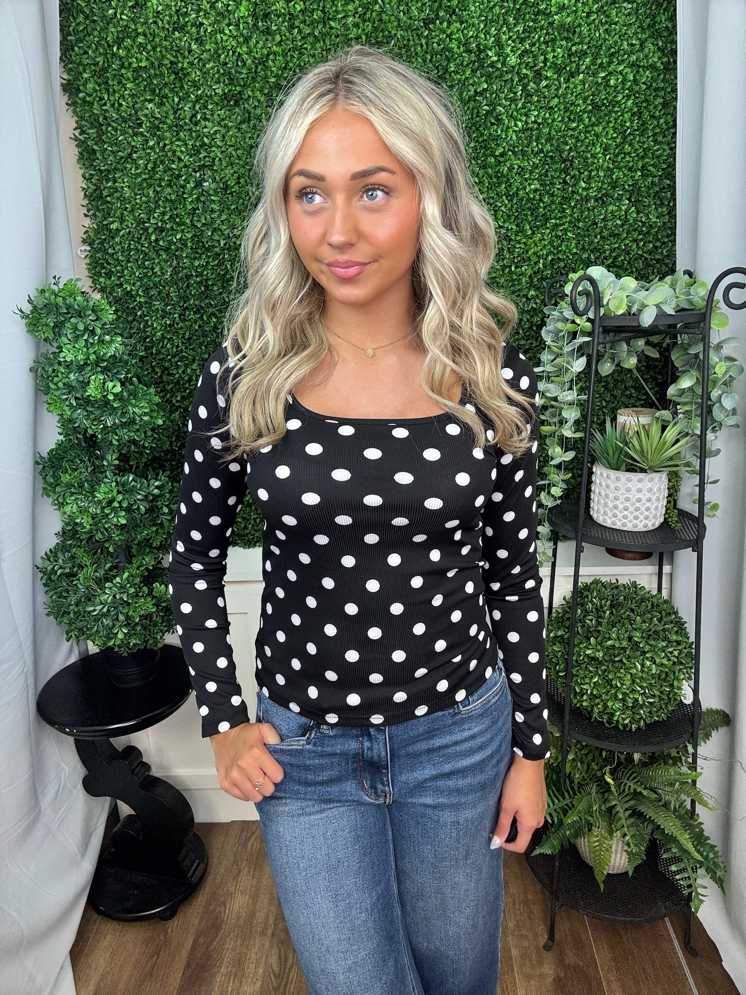 Square Neck Long Sleeve - Polka Dot