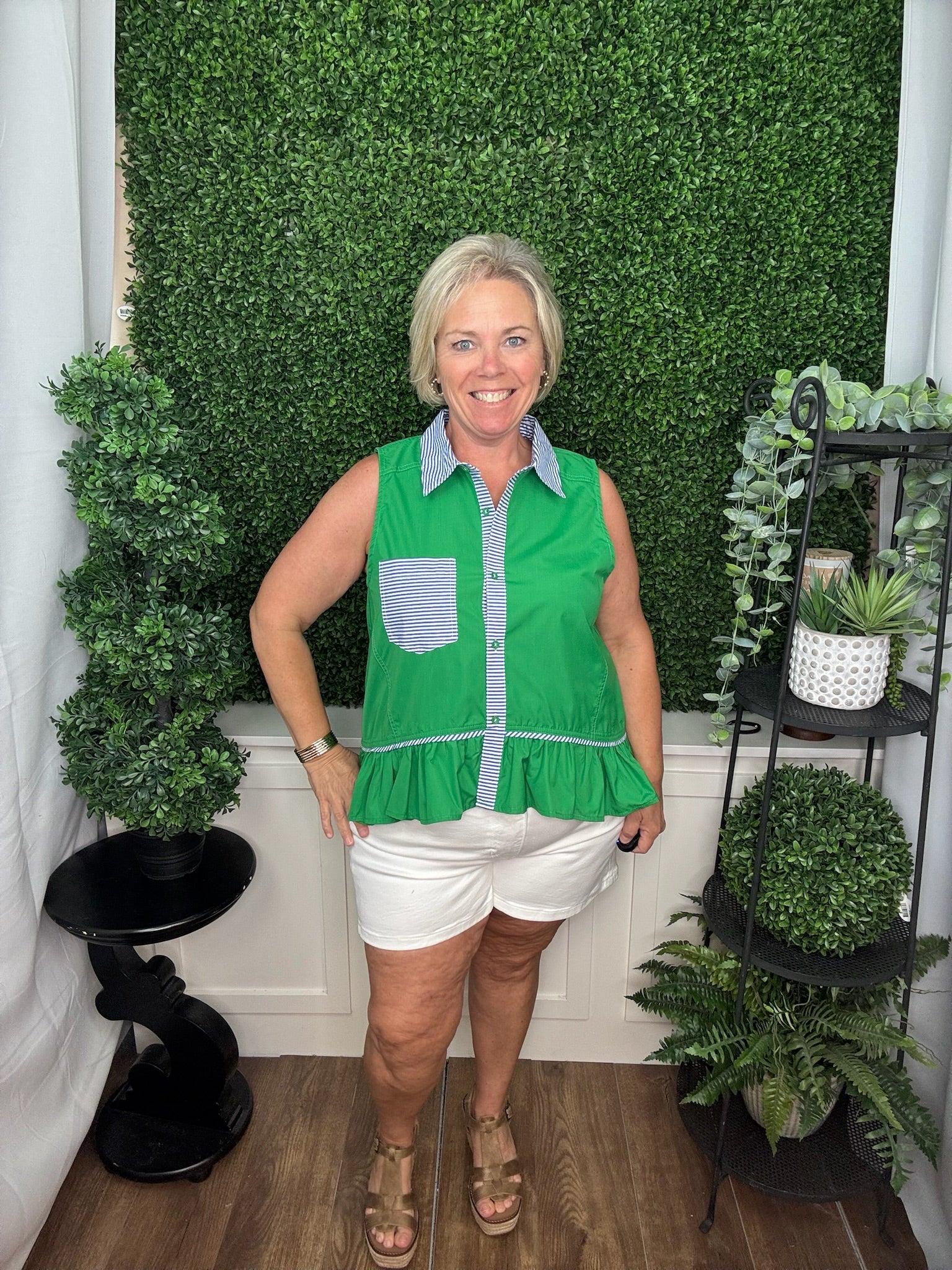 Playful Contrast Ruffle Hem Blouse