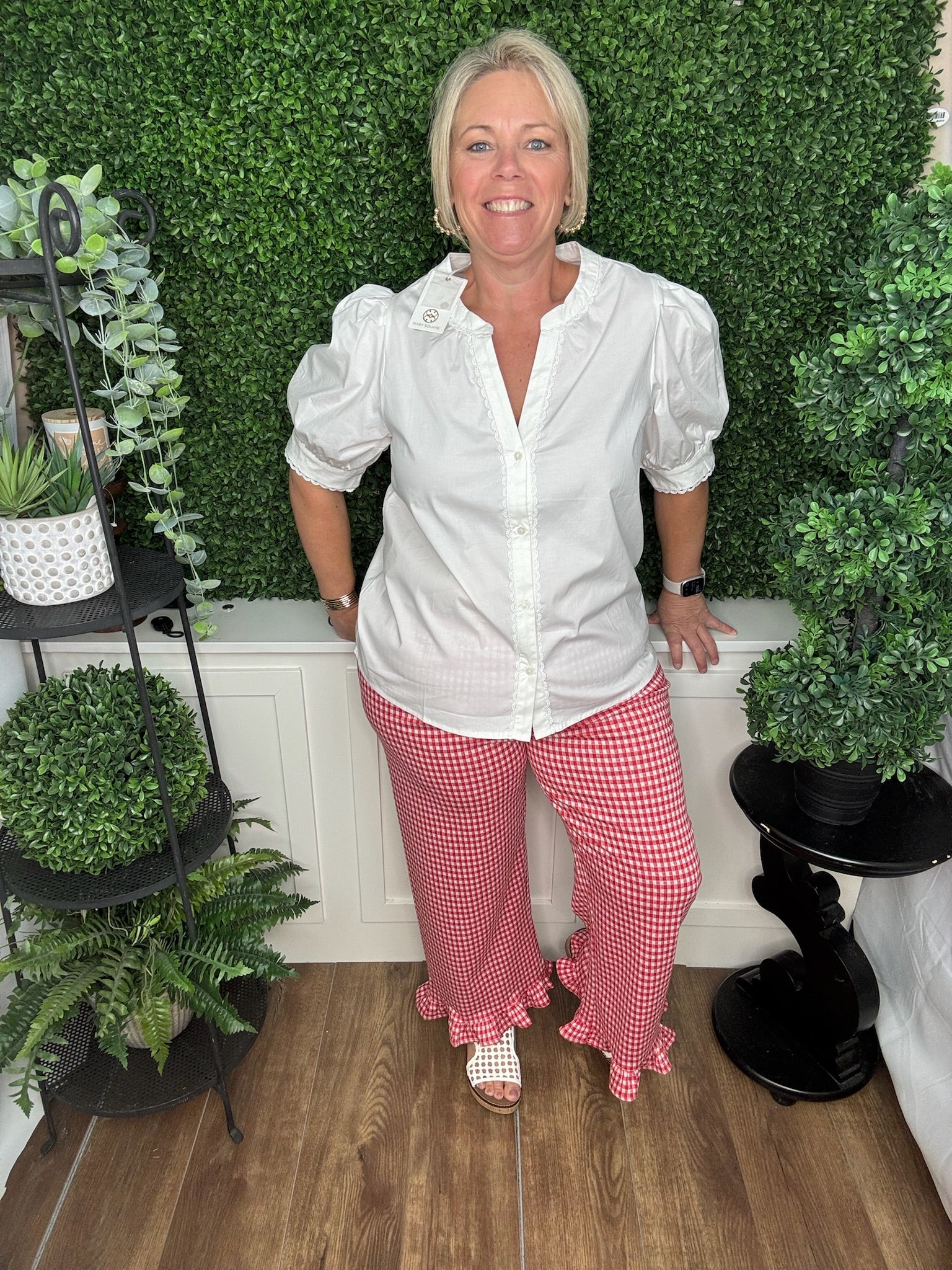 Gingham Ruffle Hem Pants