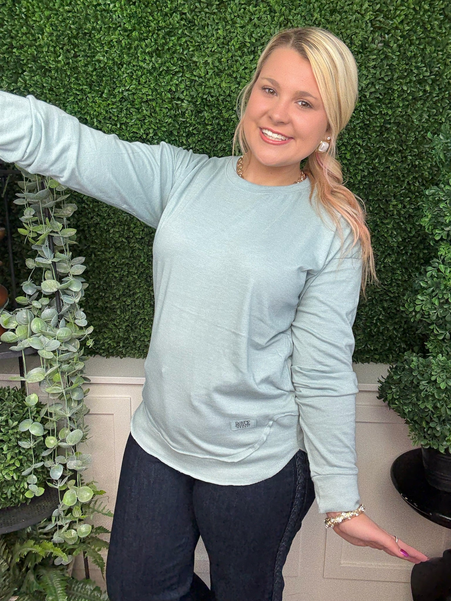 VINTAGE WASH LONG SLEEVE PONCHO TOP - MIST