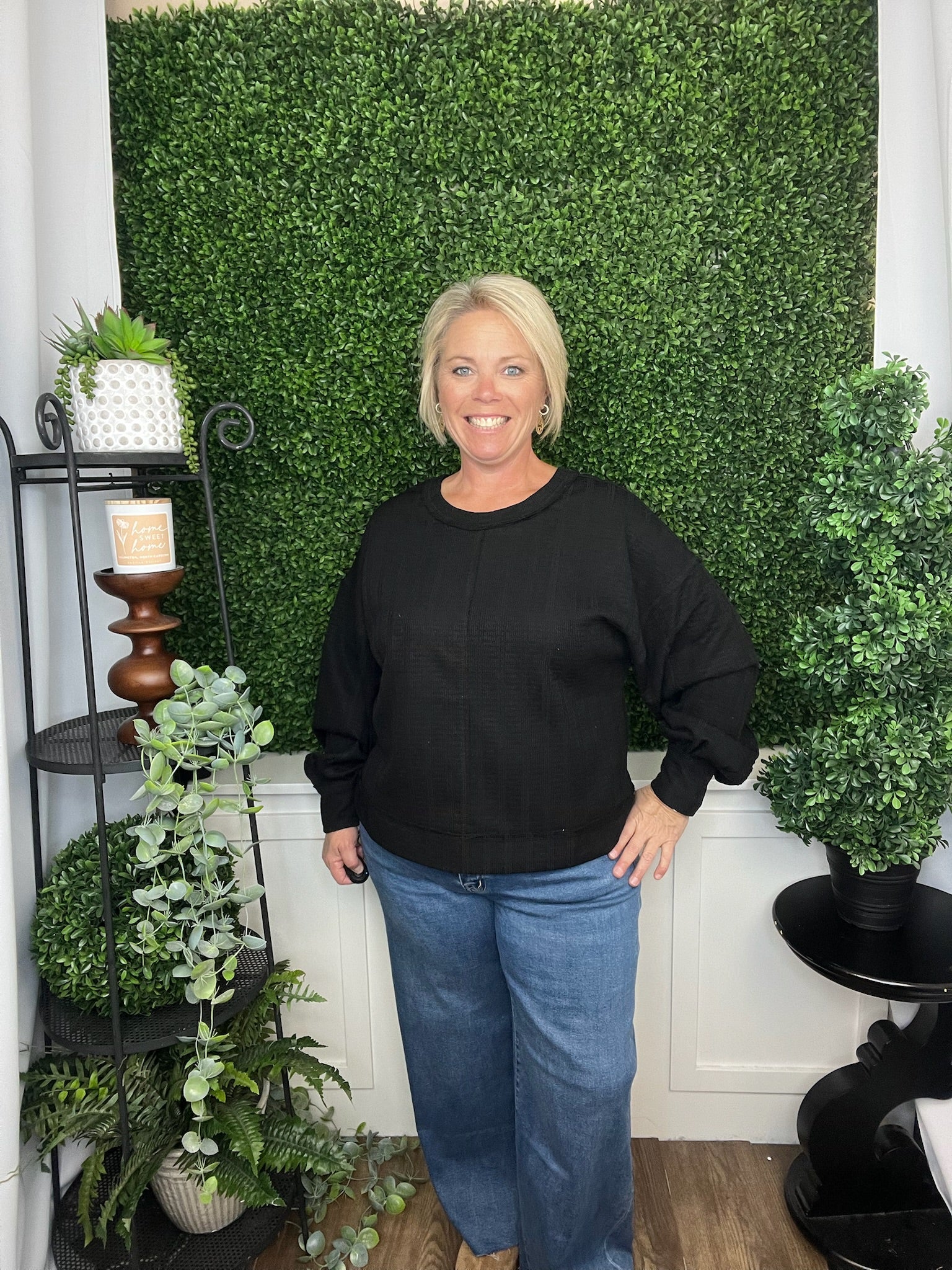 RAW EDGE DETAIL OVERSIZED KNIT TOP - BLACK