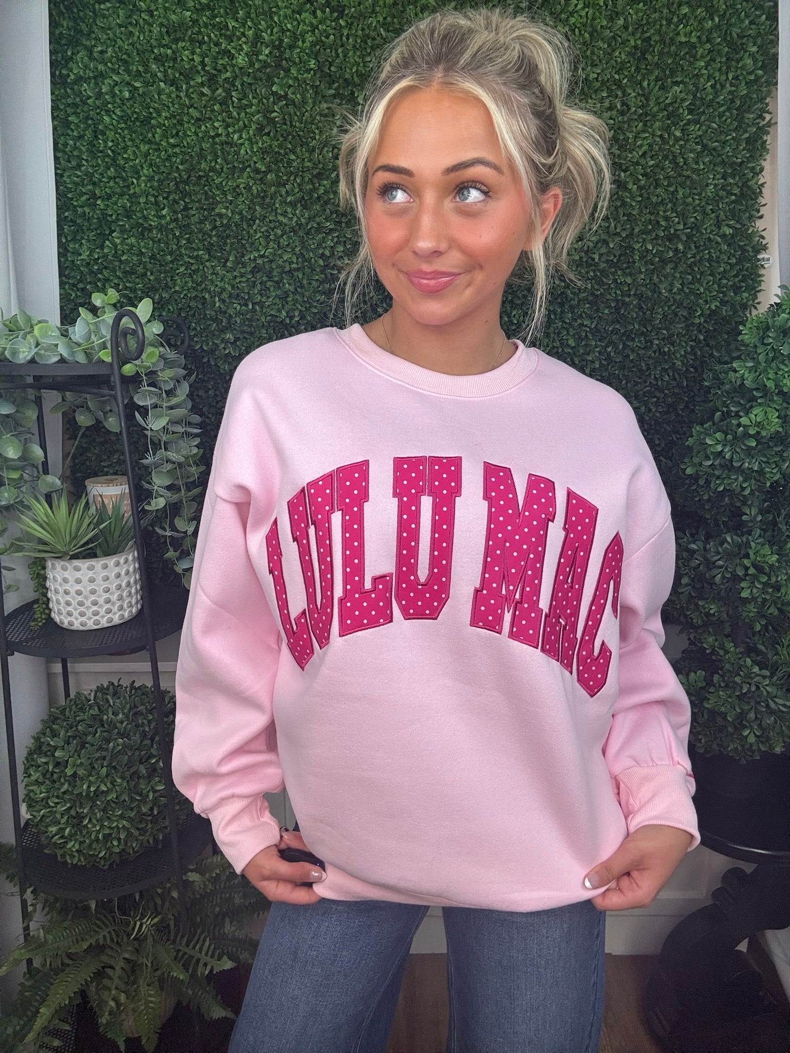 LULU MAC SWEATSHIRT - LIGHT PINK/HOT PINK POLKA DOT