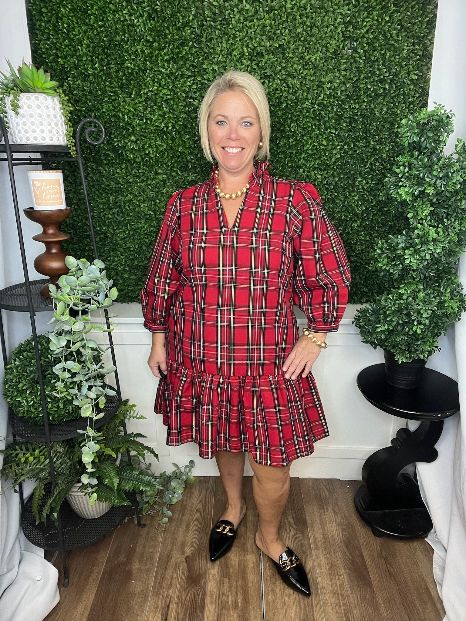 NAOMI DRESS RED PLAID