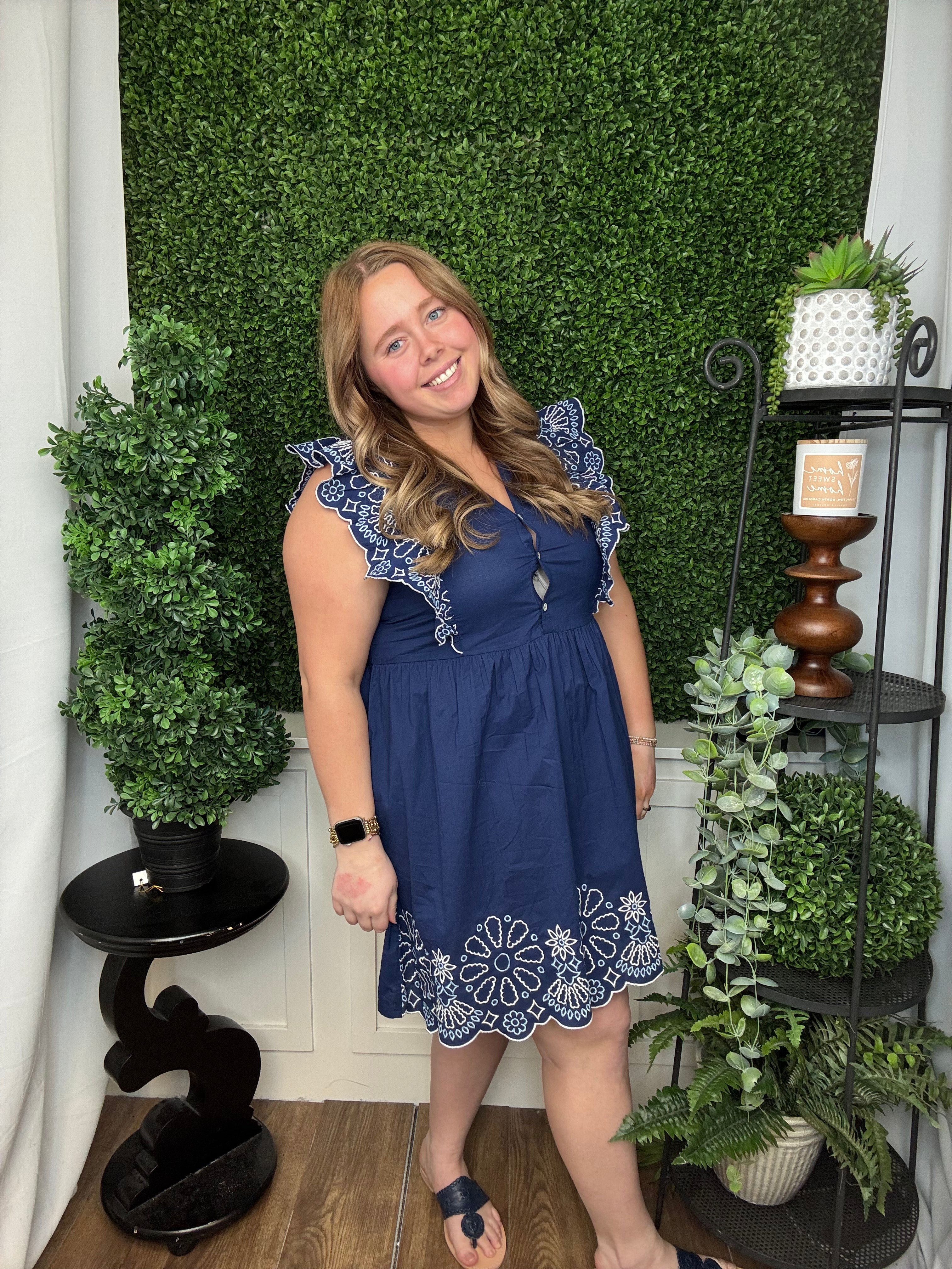 OAKES EMBROIDERED DRESS - BLUE