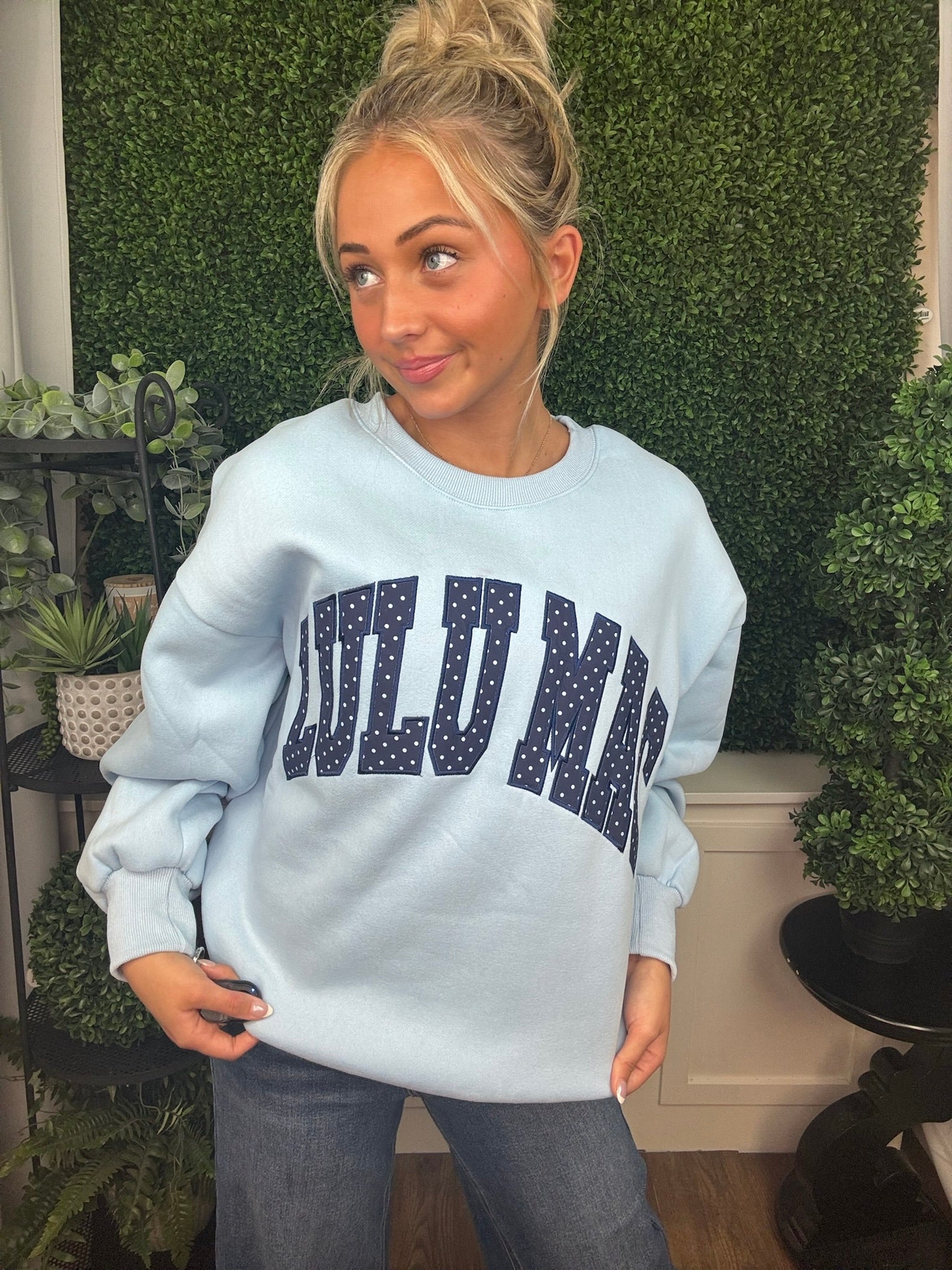 LULU MAC SWEATSHIRT - LIGHT BLUE/NAVY POLKA DOT