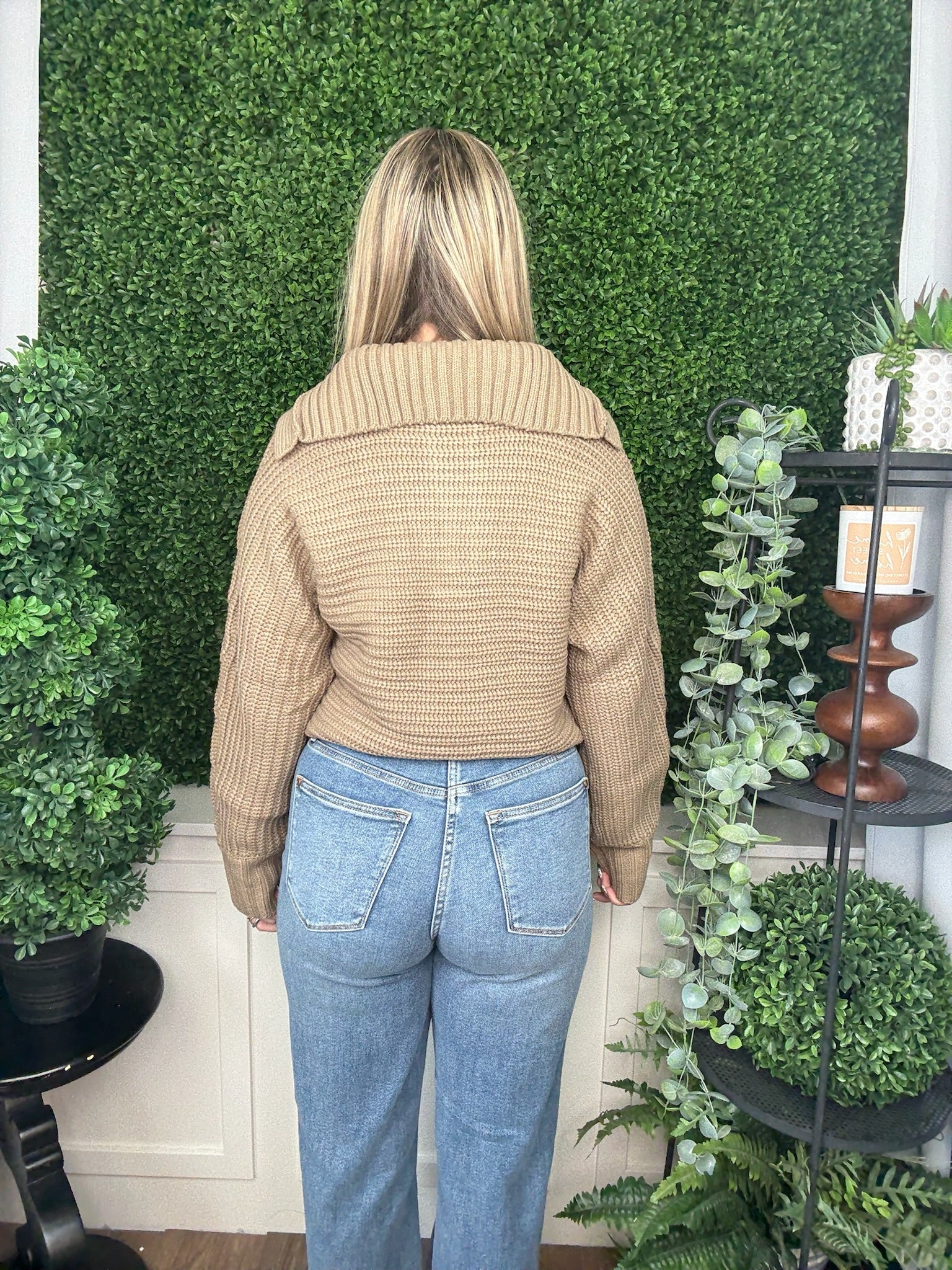 DRAMA COLLAR VNECK SWEATER - TAUPE