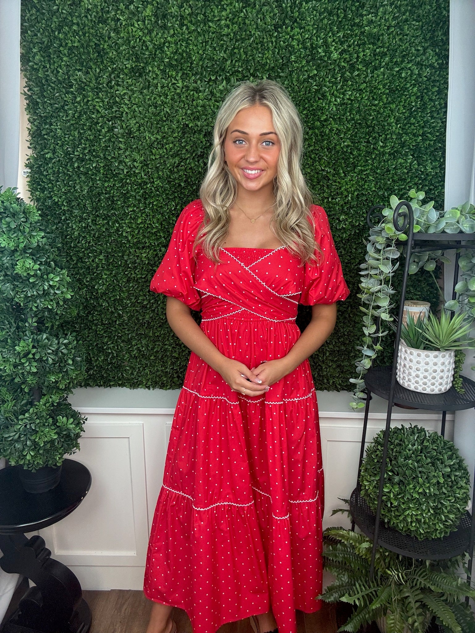 Scarlet Polka Smocked Tie-Front Dress