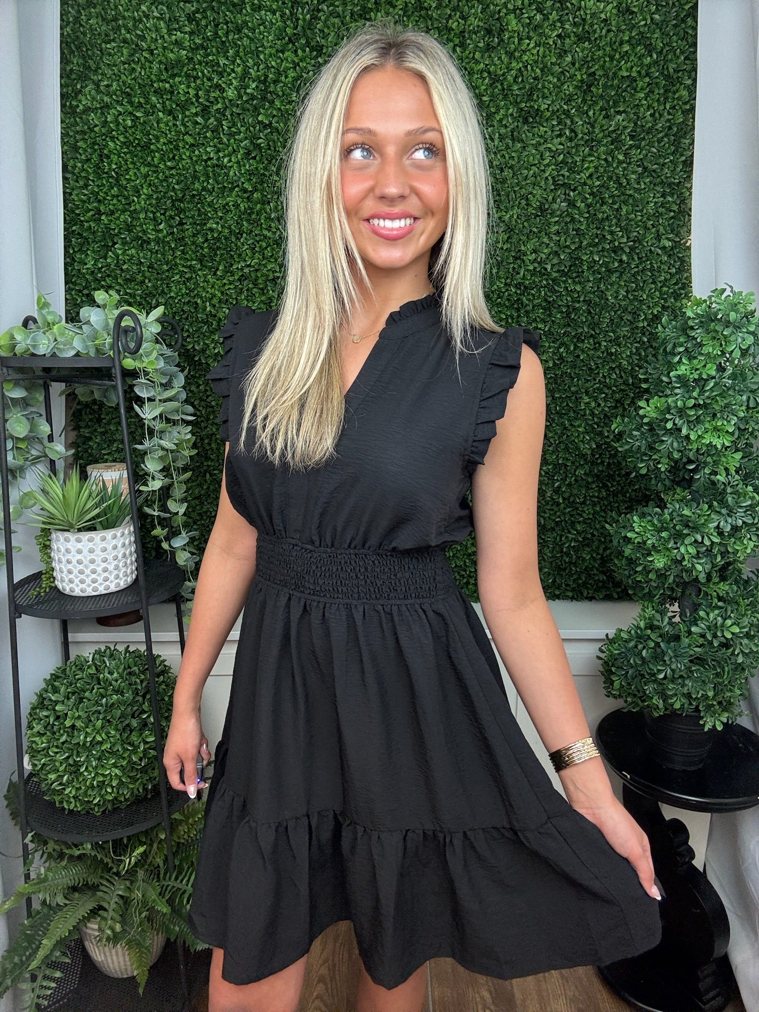 Ruffle Trim Smocked Waist Dress