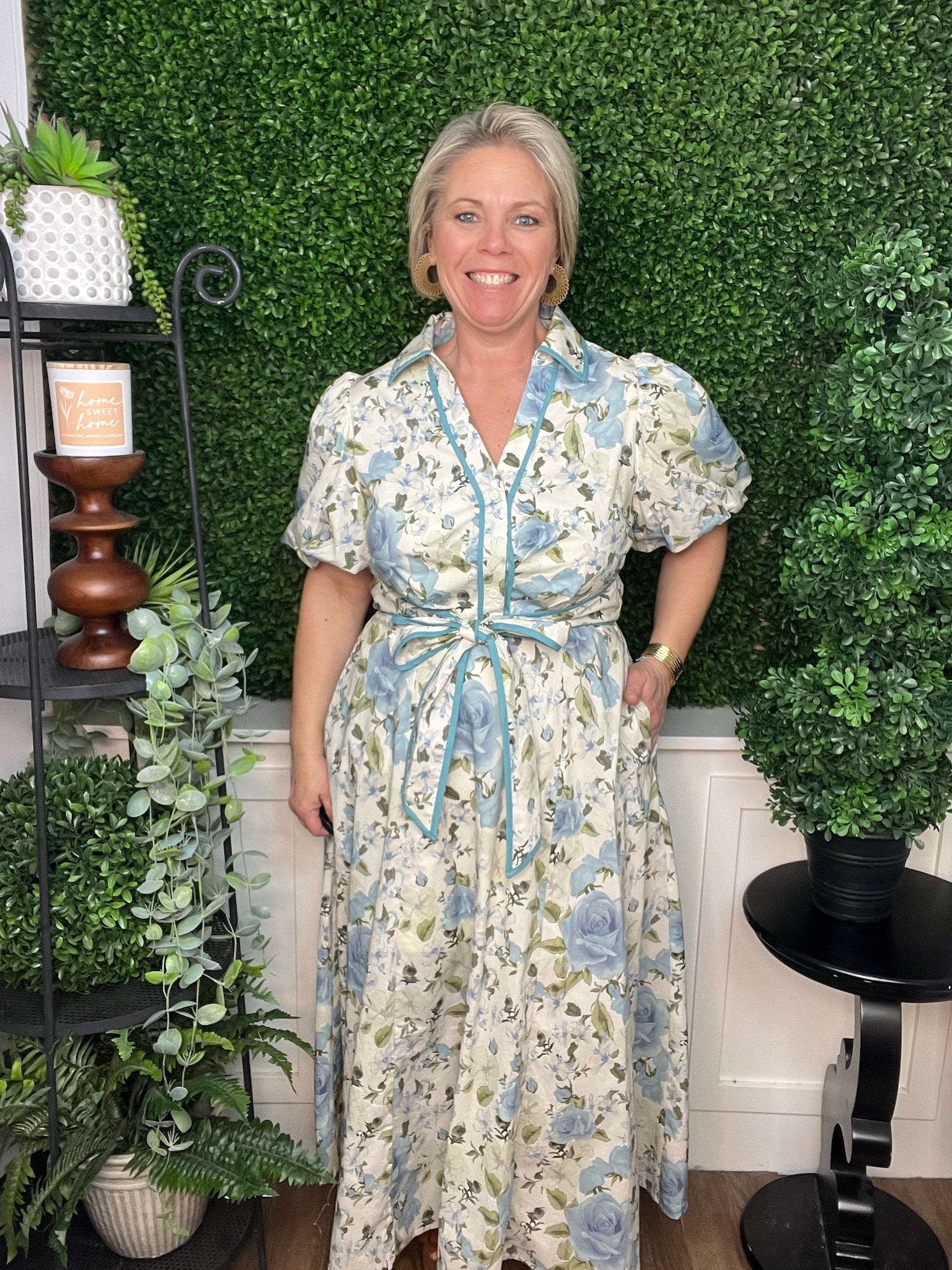 PUFF SLEEVE MAXI DRESS BLUE