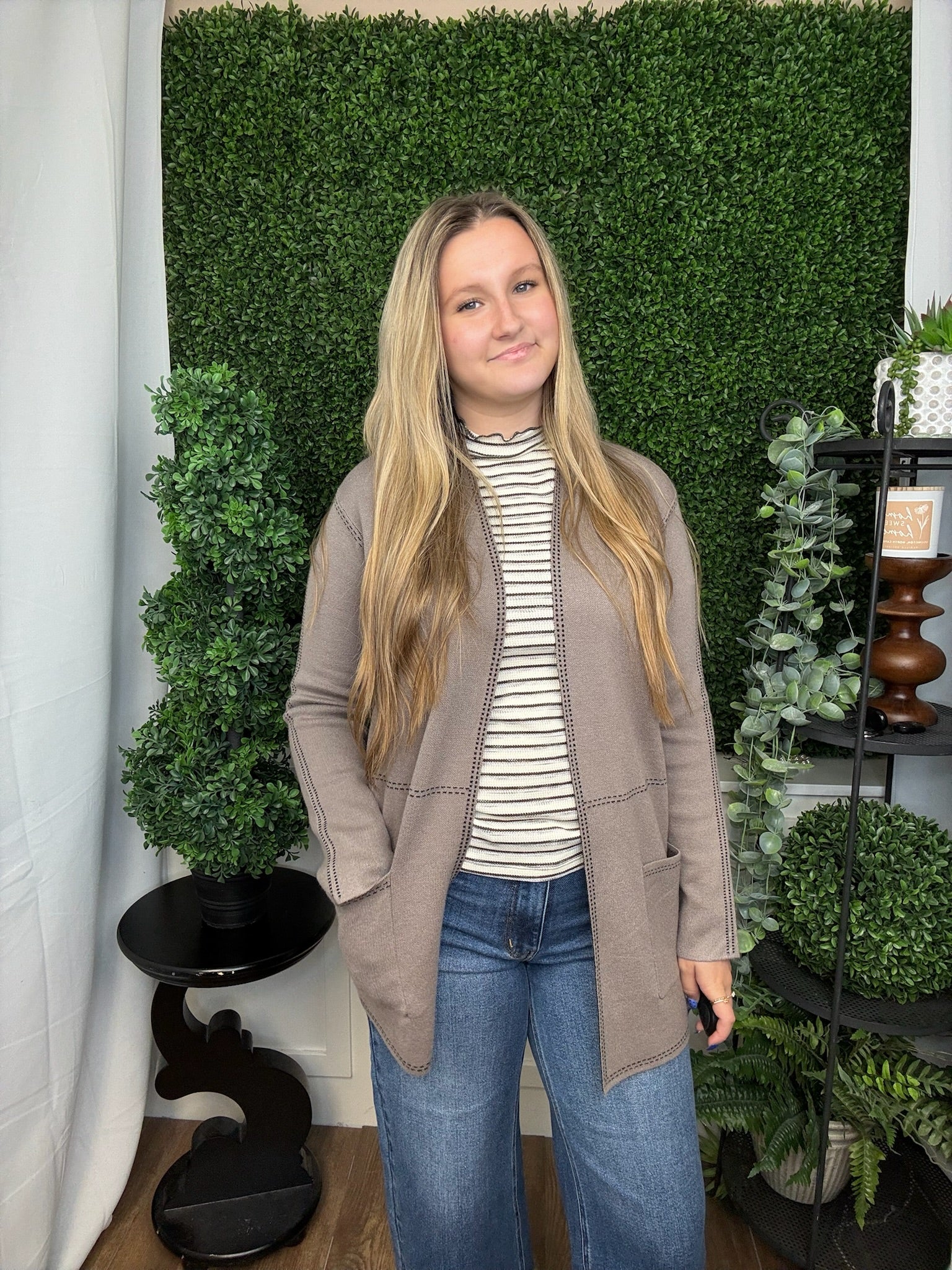 LS OPEN FRONT HEAVY SWEATER - DARK MOCHA