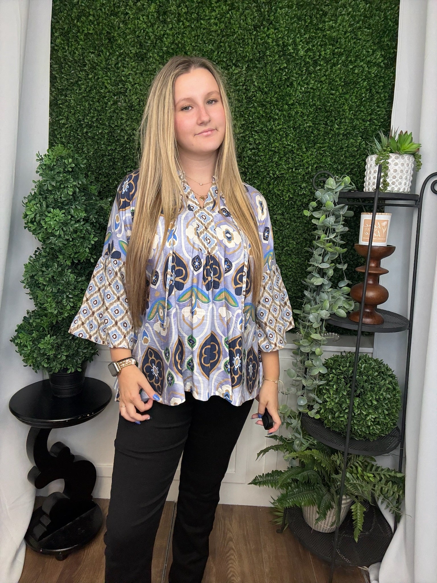 MIXED ABSTRACT PRINT LONG SLEEVE TOP