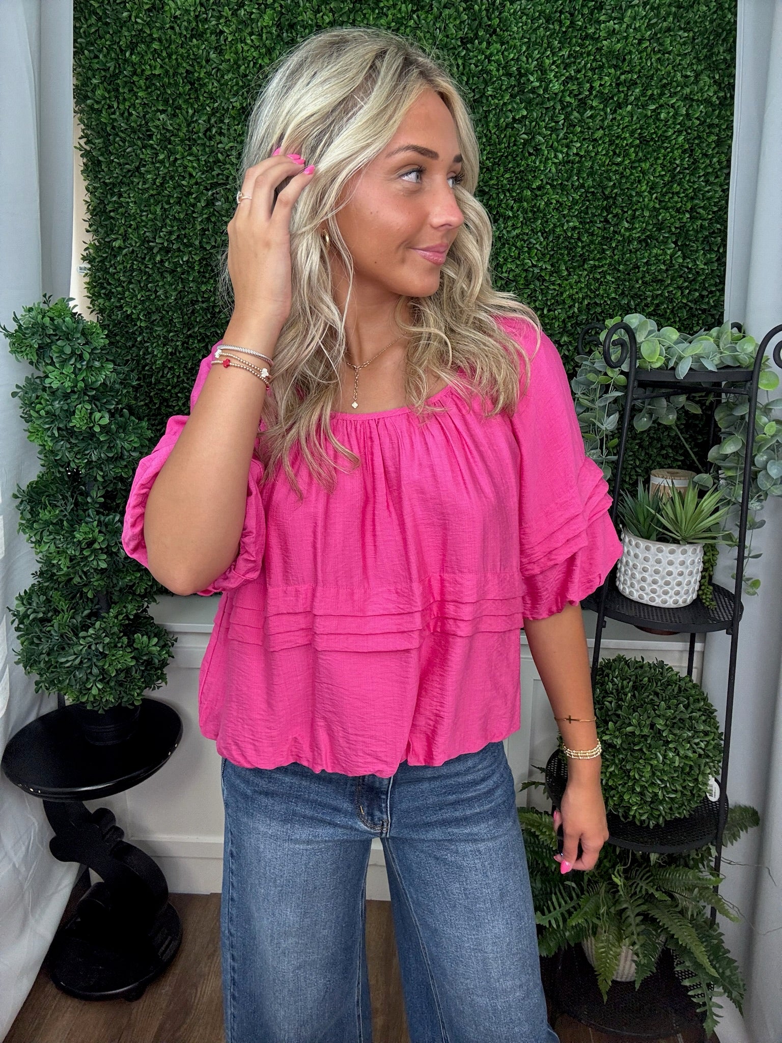 Pleat Detail Wide Neck Solid Top
