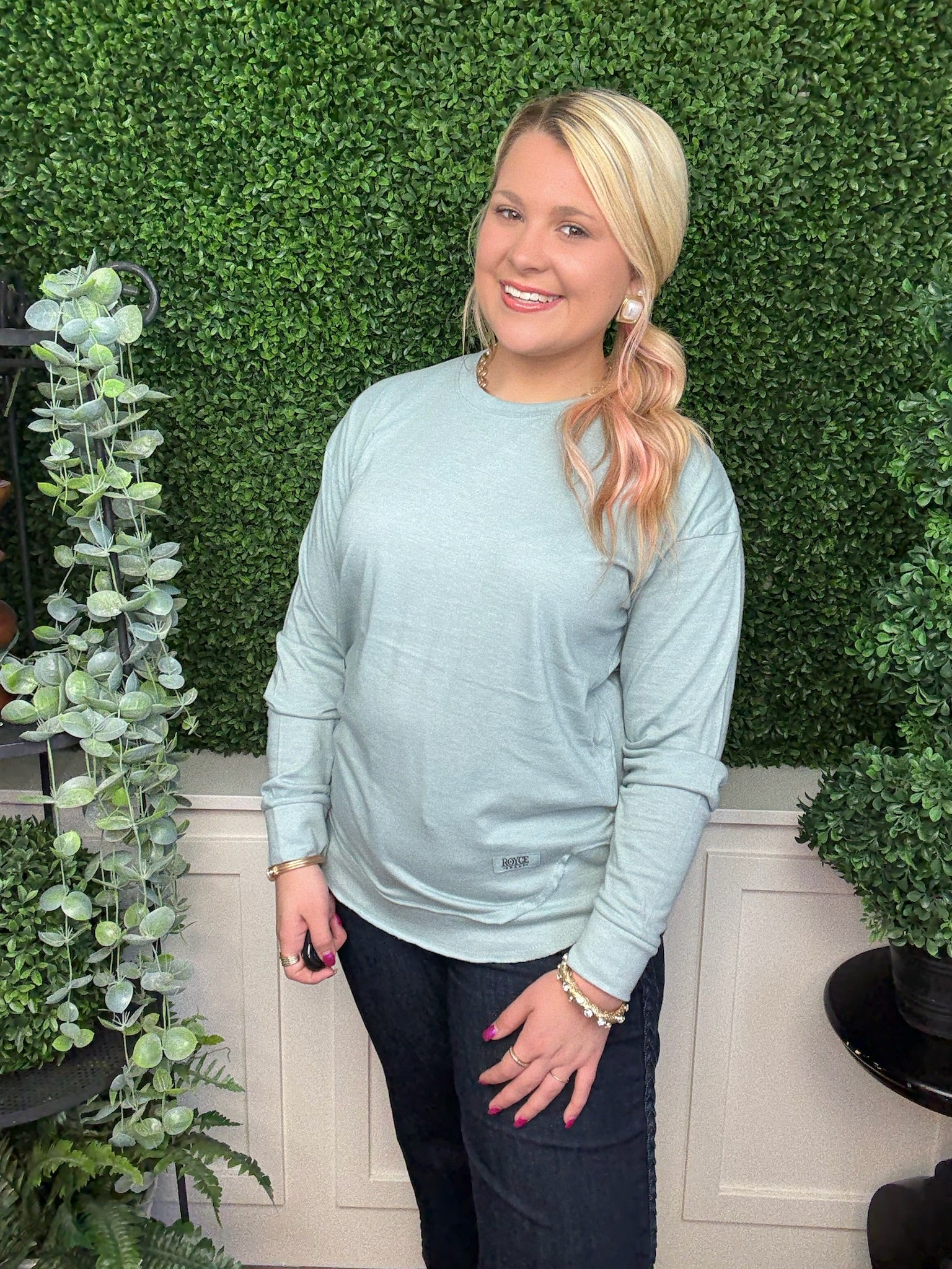 VINTAGE WASH LONG SLEEVE PONCHO TOP - MIST