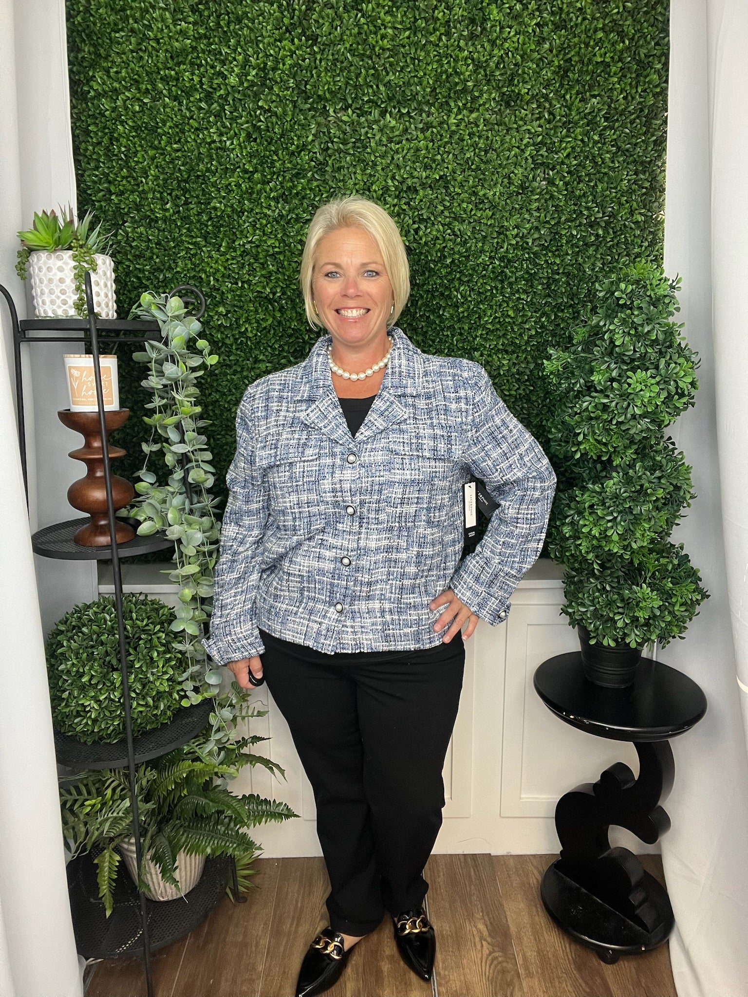 BUTTON FRONT BOXY SHACKET BLUE MULTI