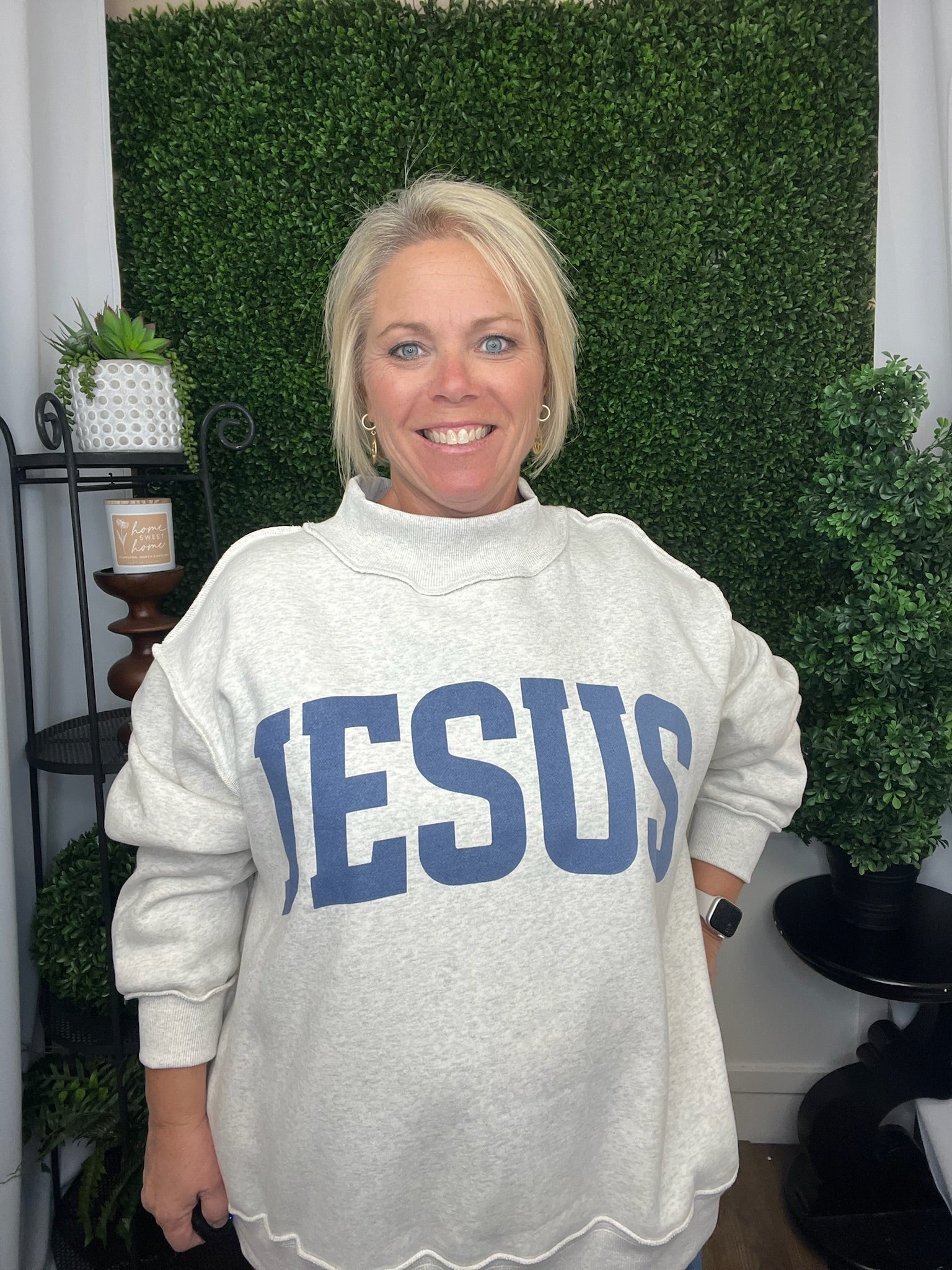 MOCK NECK SWEATSHIRT - JESUS - H GREY /NAVY