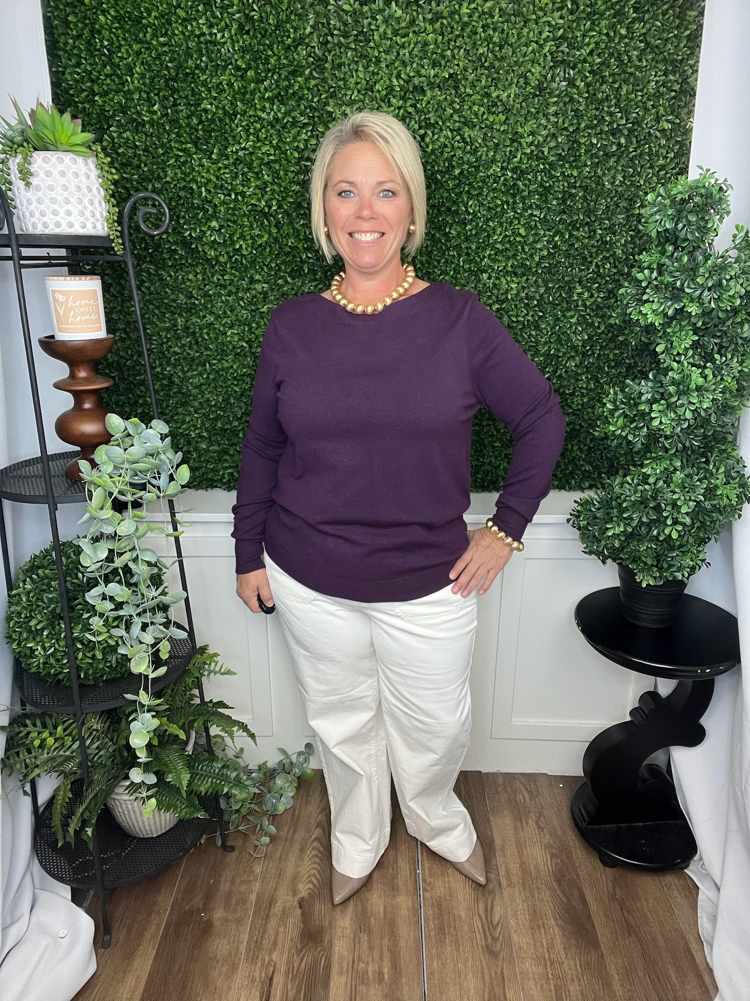 BOAT NECK SUPER SOFT SOLID PULLOVER SWEATER - DARK PURPLE