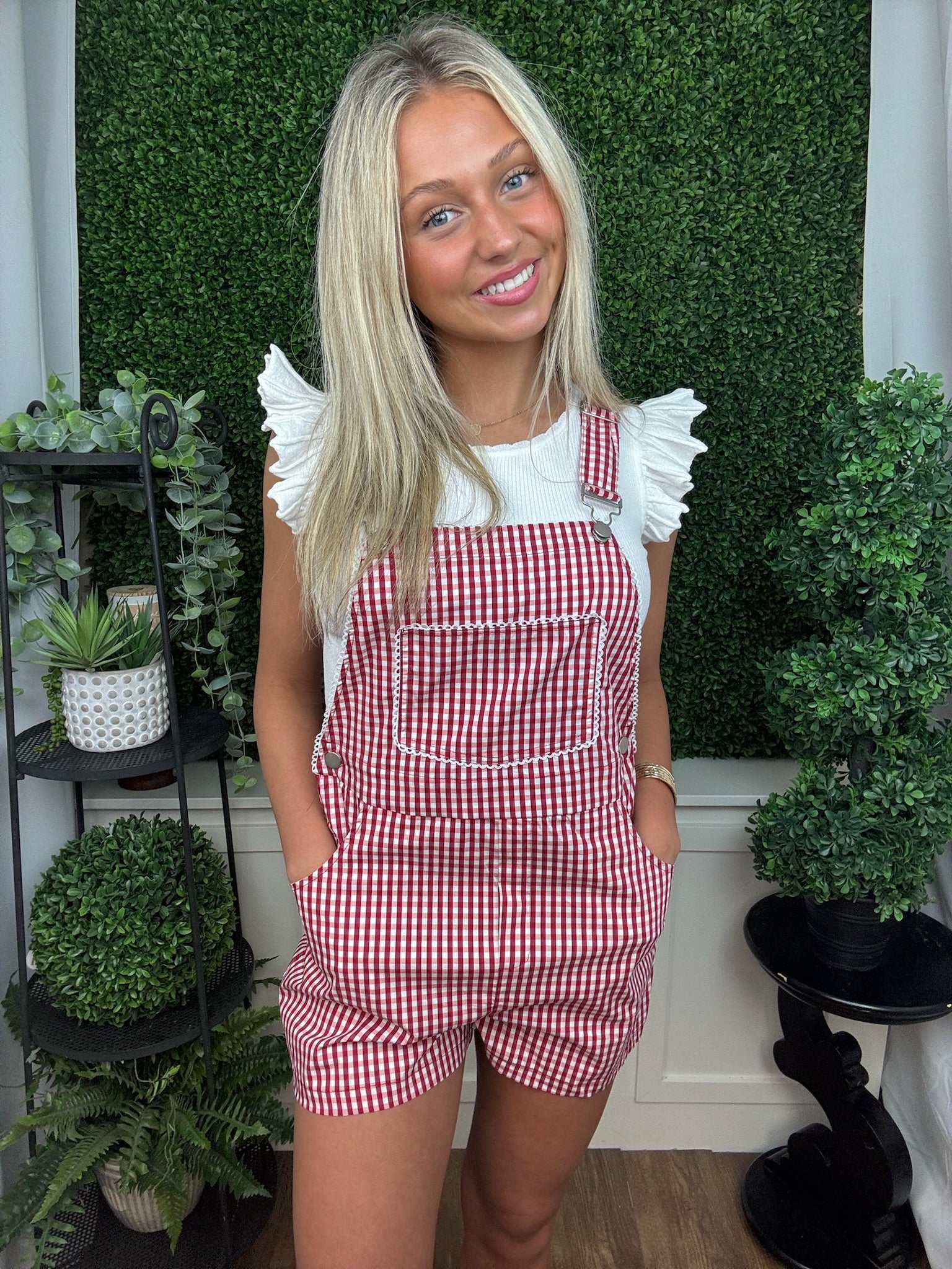 Cherry Gingham Pinafore Overall Shorts