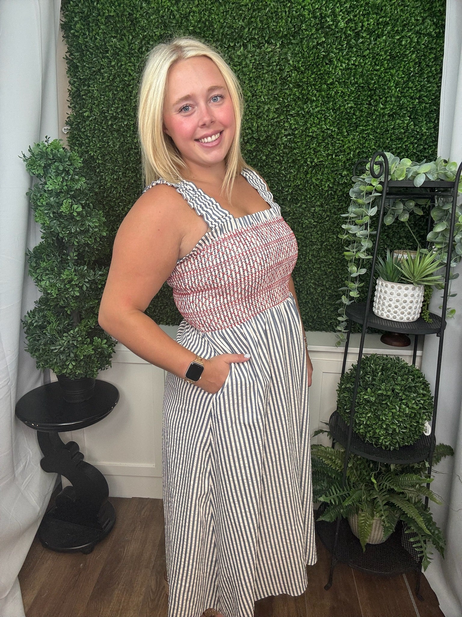 STRAPPED STRIP DRESS - BLUE