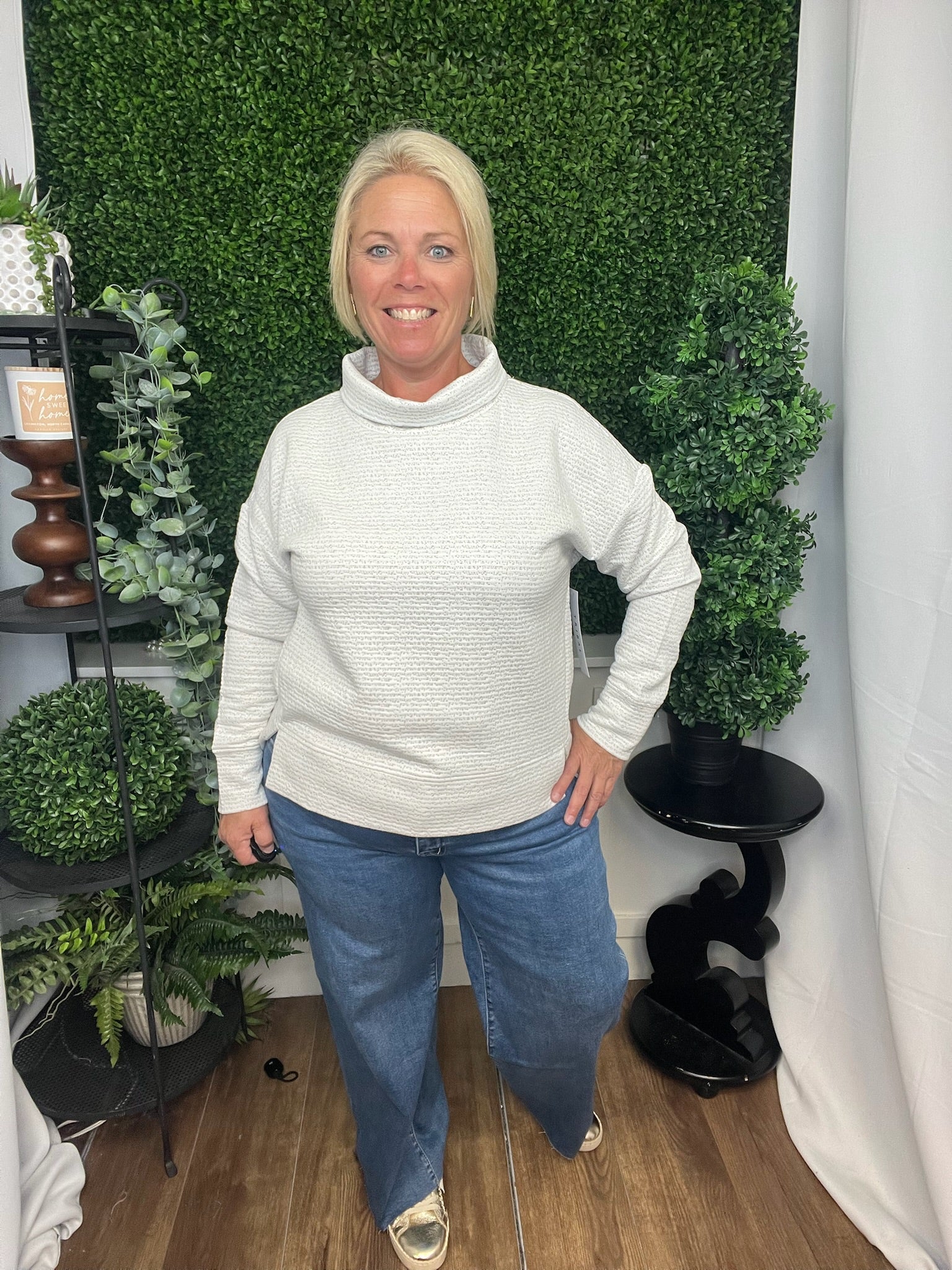 LS FUNNEL NECK TOP - HEATHER FROST GREY