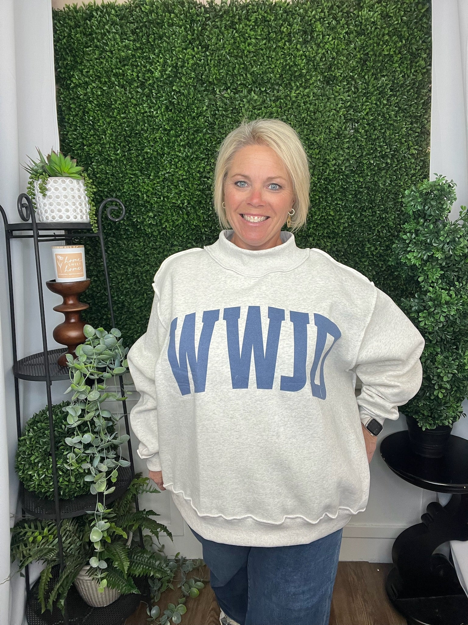 MOCK NECK SWEATSHIRT - WWJD- H GREY /NAVY