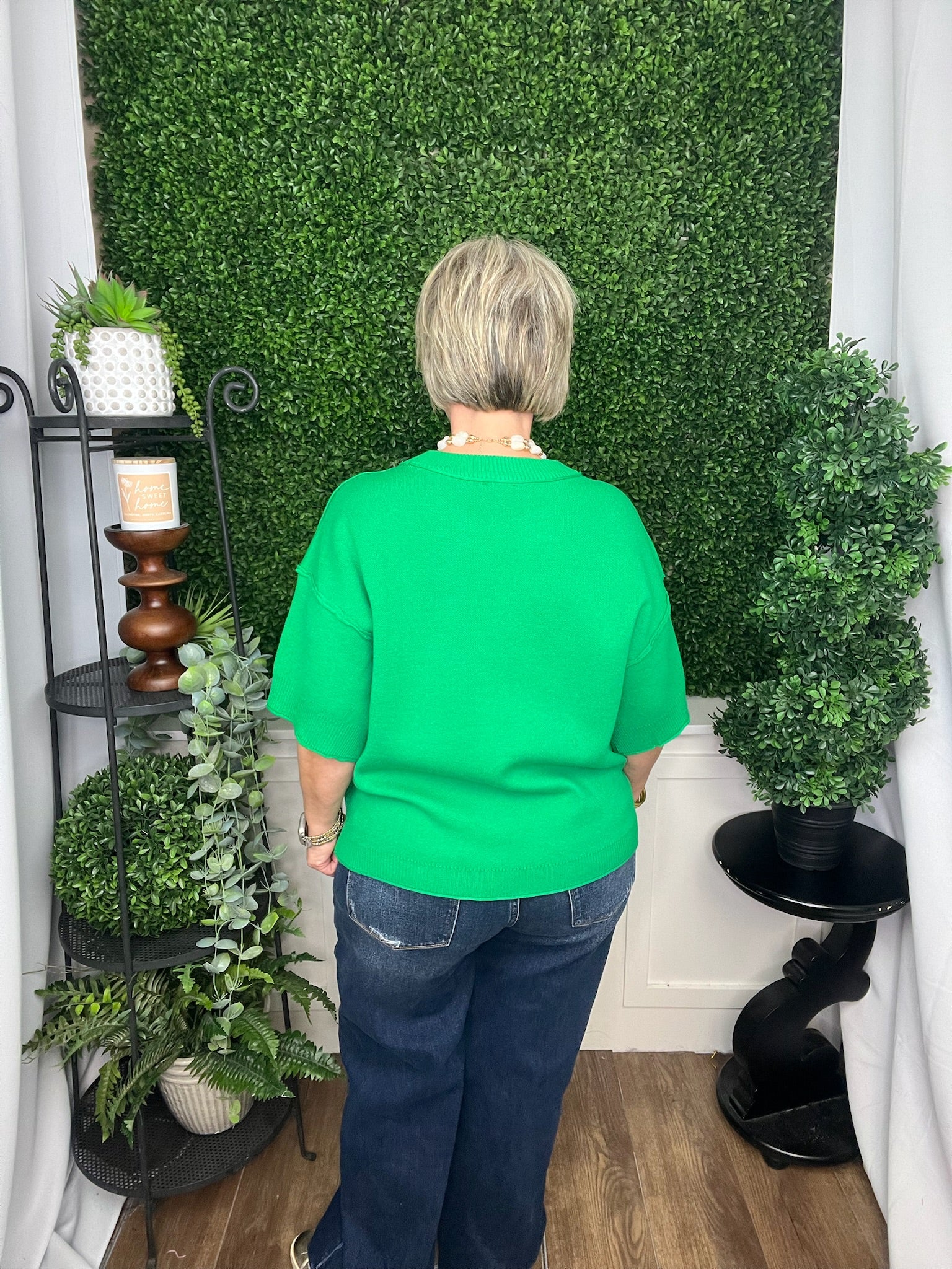 RAW EDGE ACCENT COMFY SWEATER TOP - KELLY GREEN