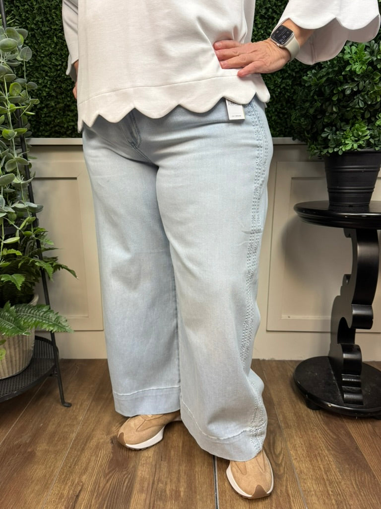 STRIDE CROP WIDE LEG EMBROIDERED SIDE SEAM PANT - MARINE SEA