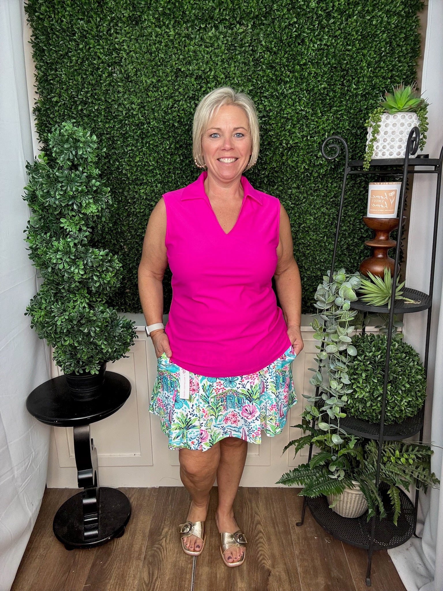 ROSA SLEEVELESS POLO TOP - HOT PINK