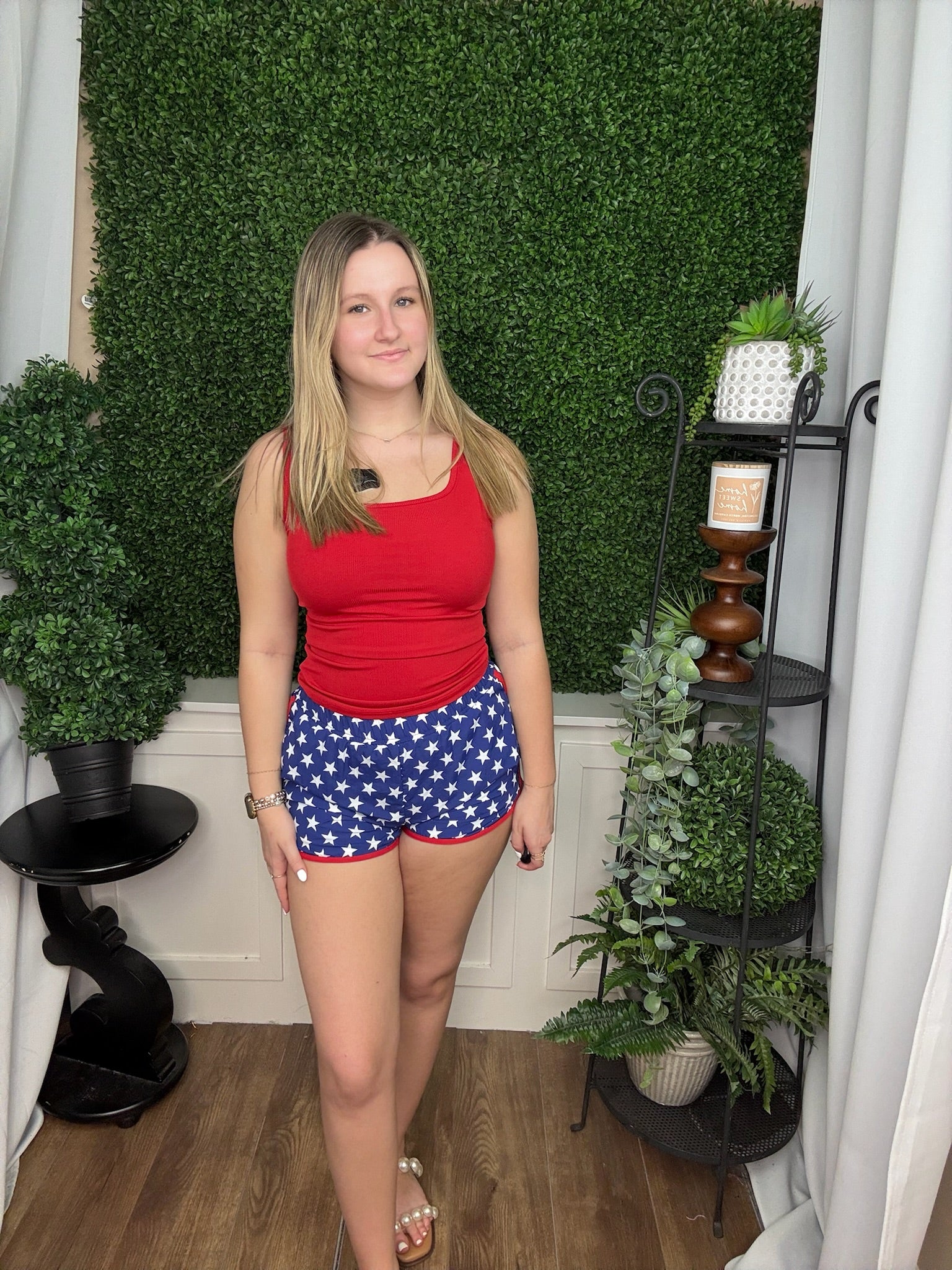 BELLA SQUARE NECK RIB KNIT TANK - RED