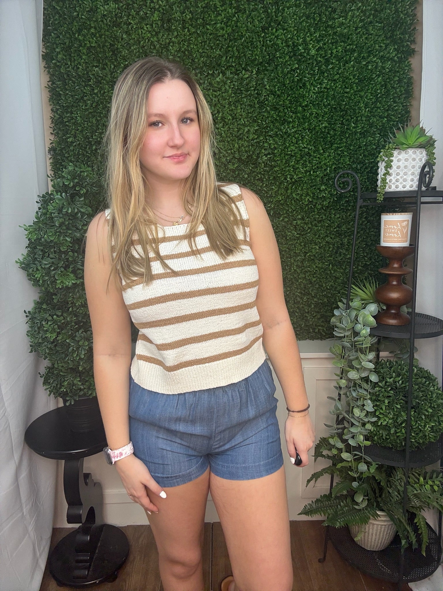 Khaki Stripe Knit Tank