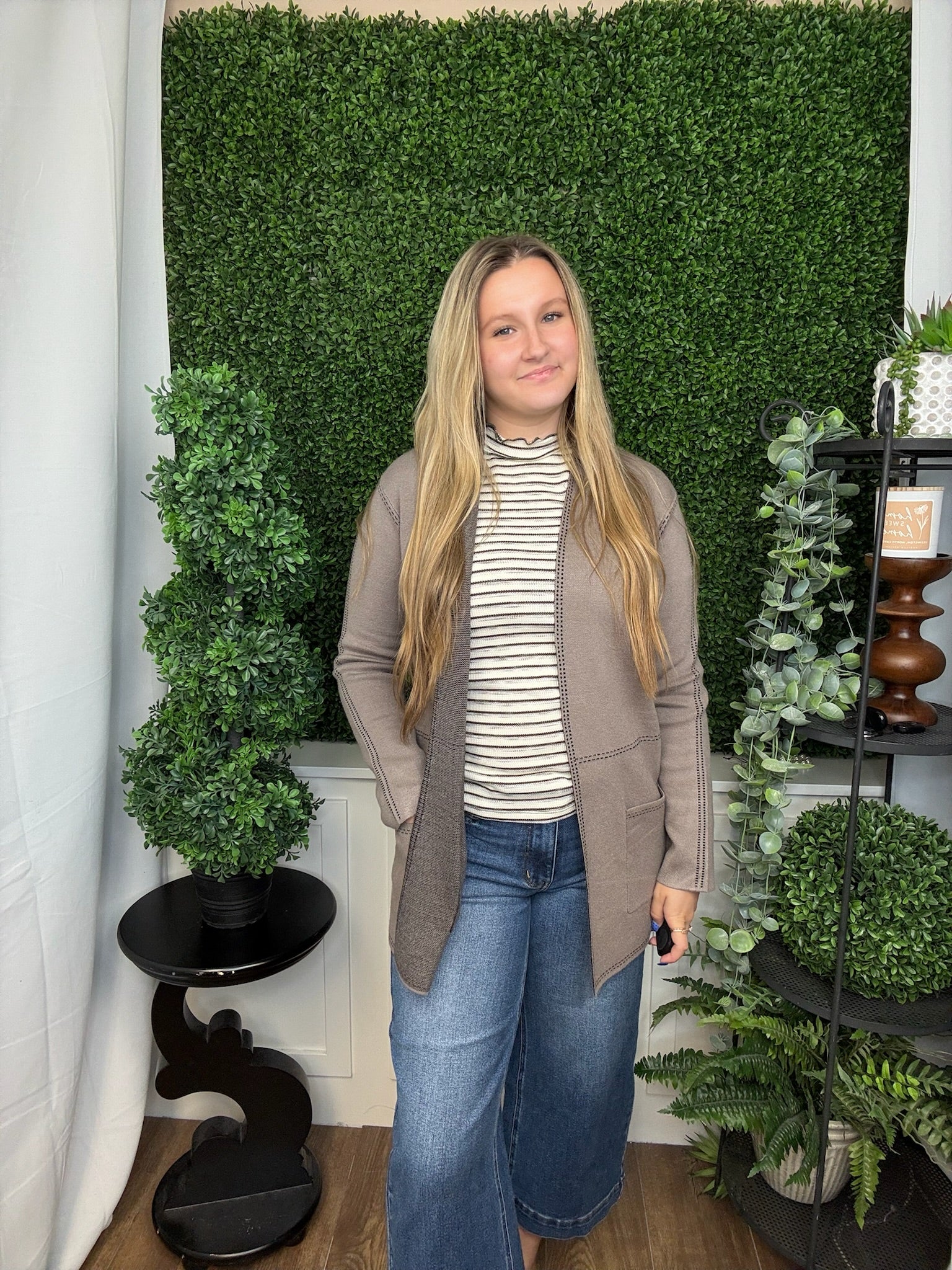 LS OPEN FRONT HEAVY SWEATER - DARK MOCHA