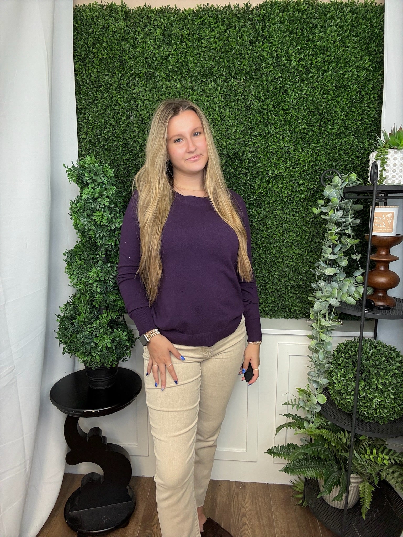 BOAT NECK SUPER SOFT SOLID PULLOVER SWEATER - DARK PURPLE