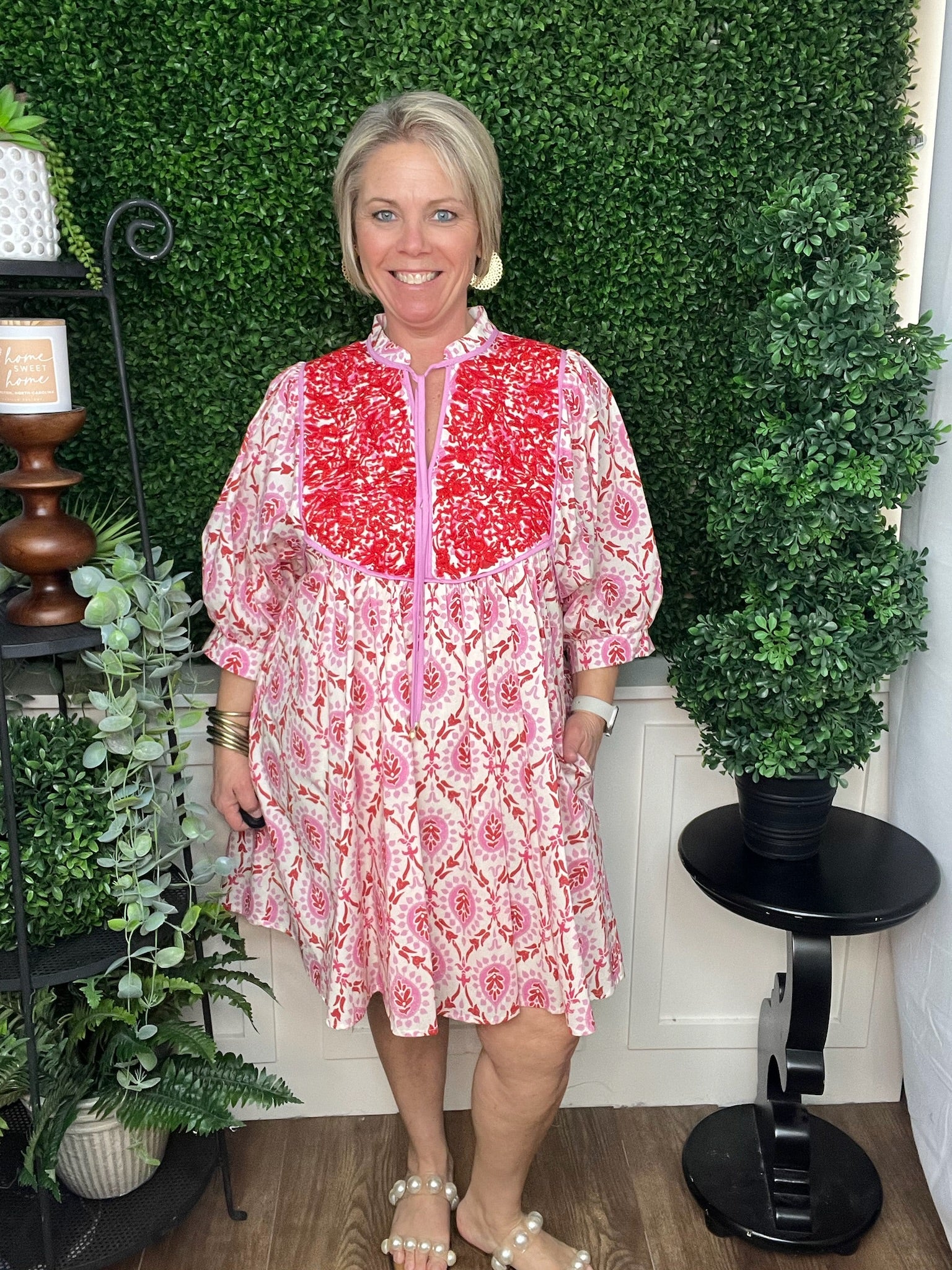 Flora Dress with puff sleeves Pink