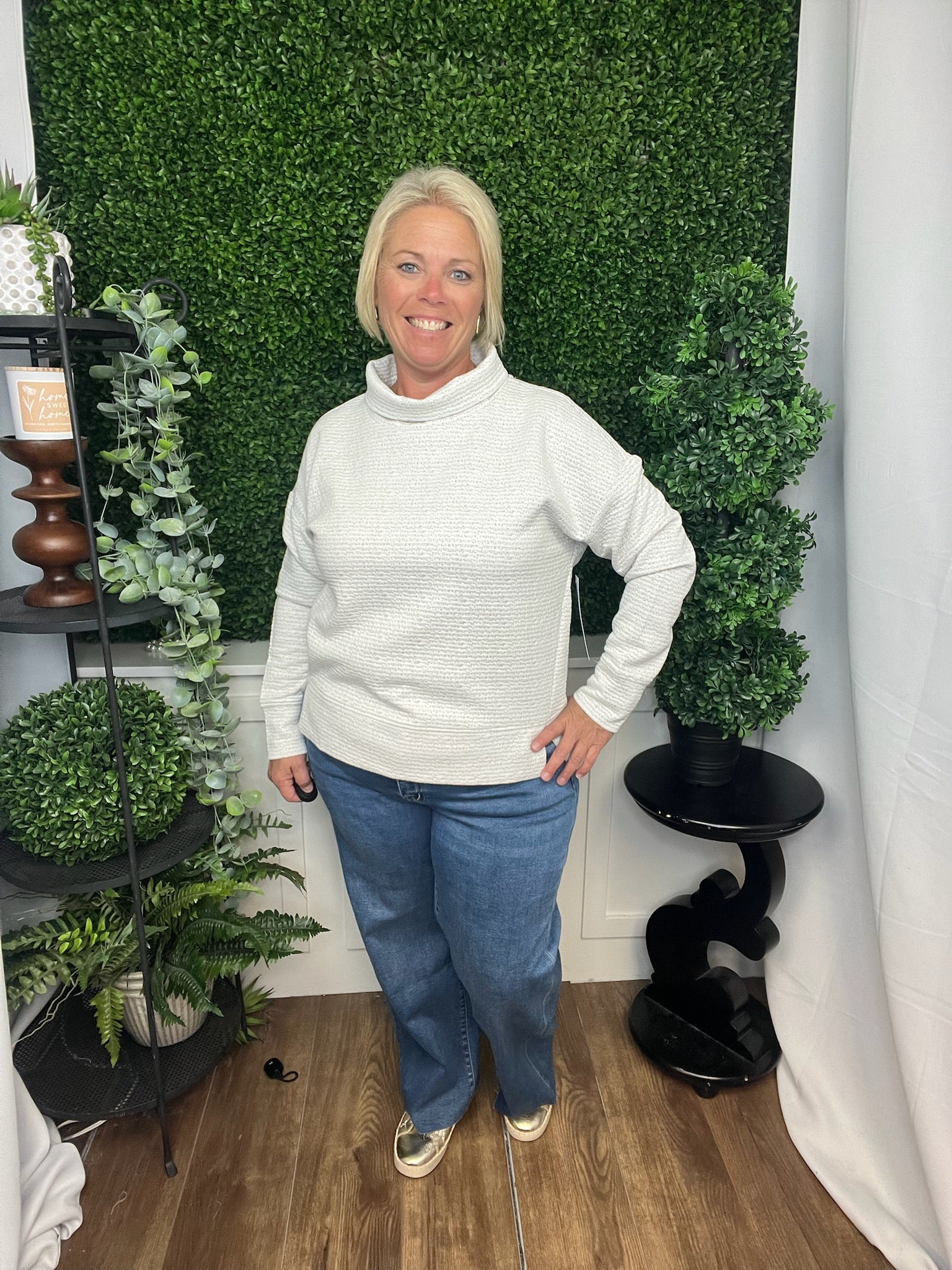 LS FUNNEL NECK TOP - HEATHER FROST GREY