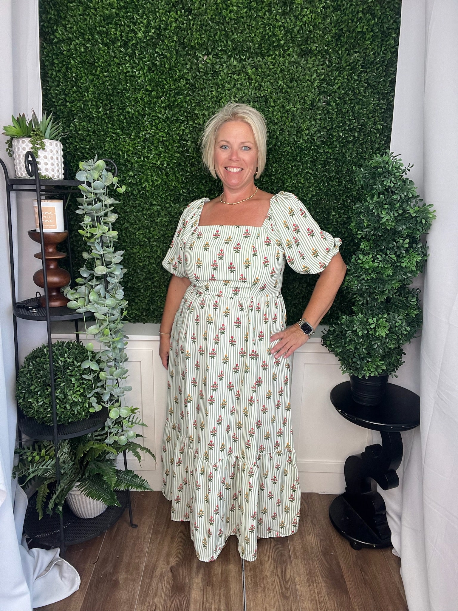 DRESS ALEXI COTTAGE STRIPES GREEN