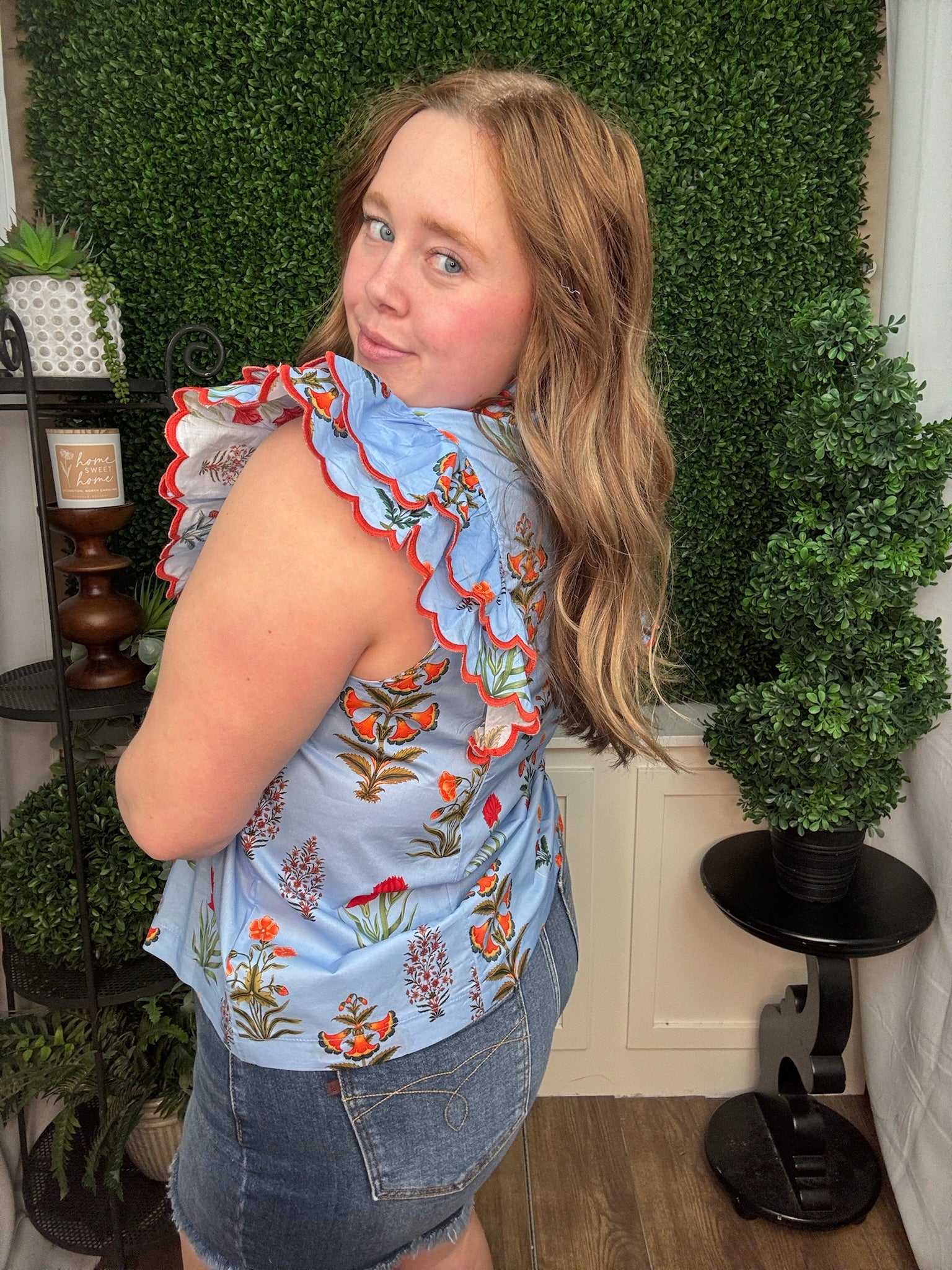 Scalloped Ruffle Floral Blouse