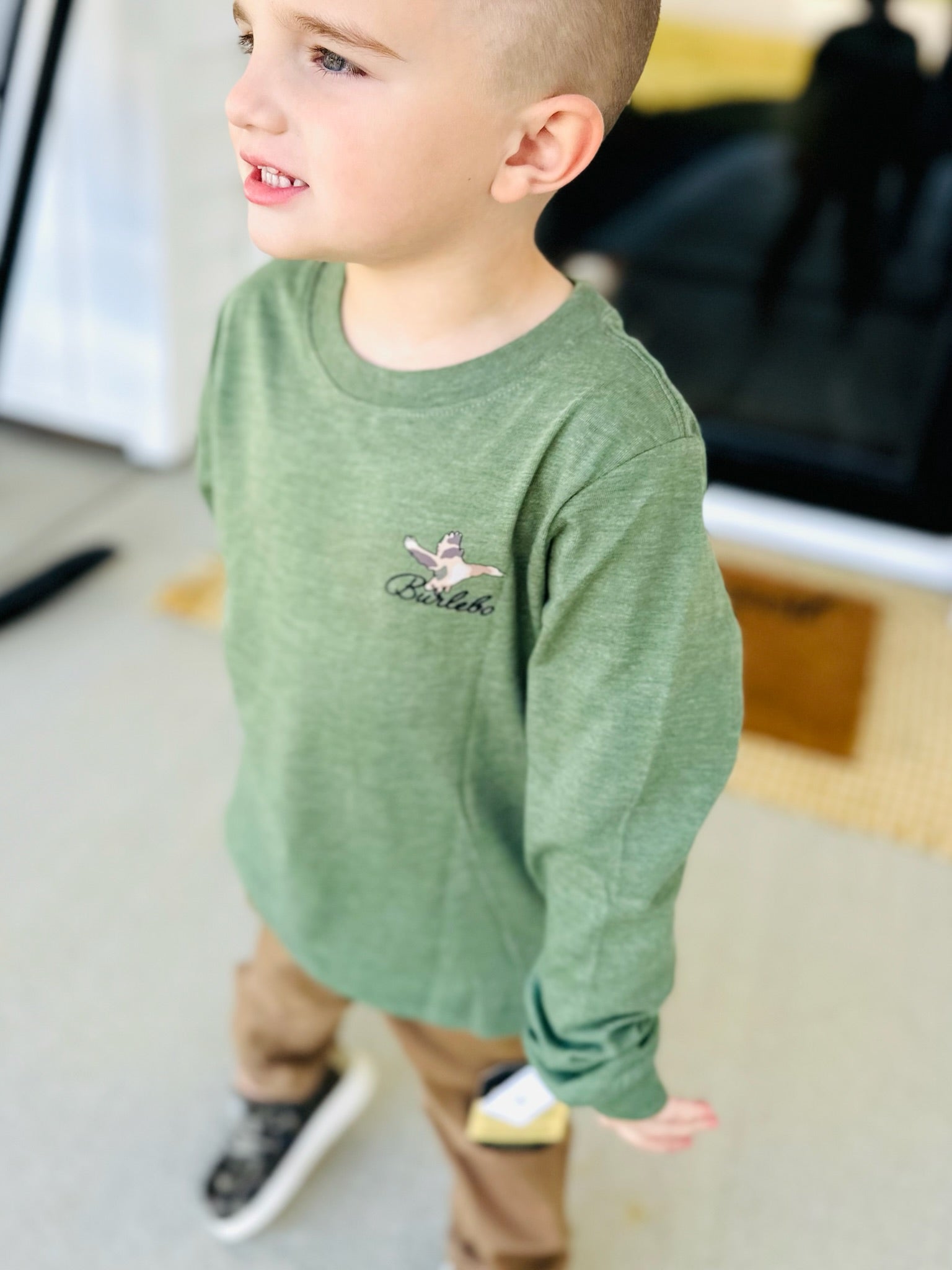 YOUTH - DUCKS FLYING IN LS TEE - OLIVE