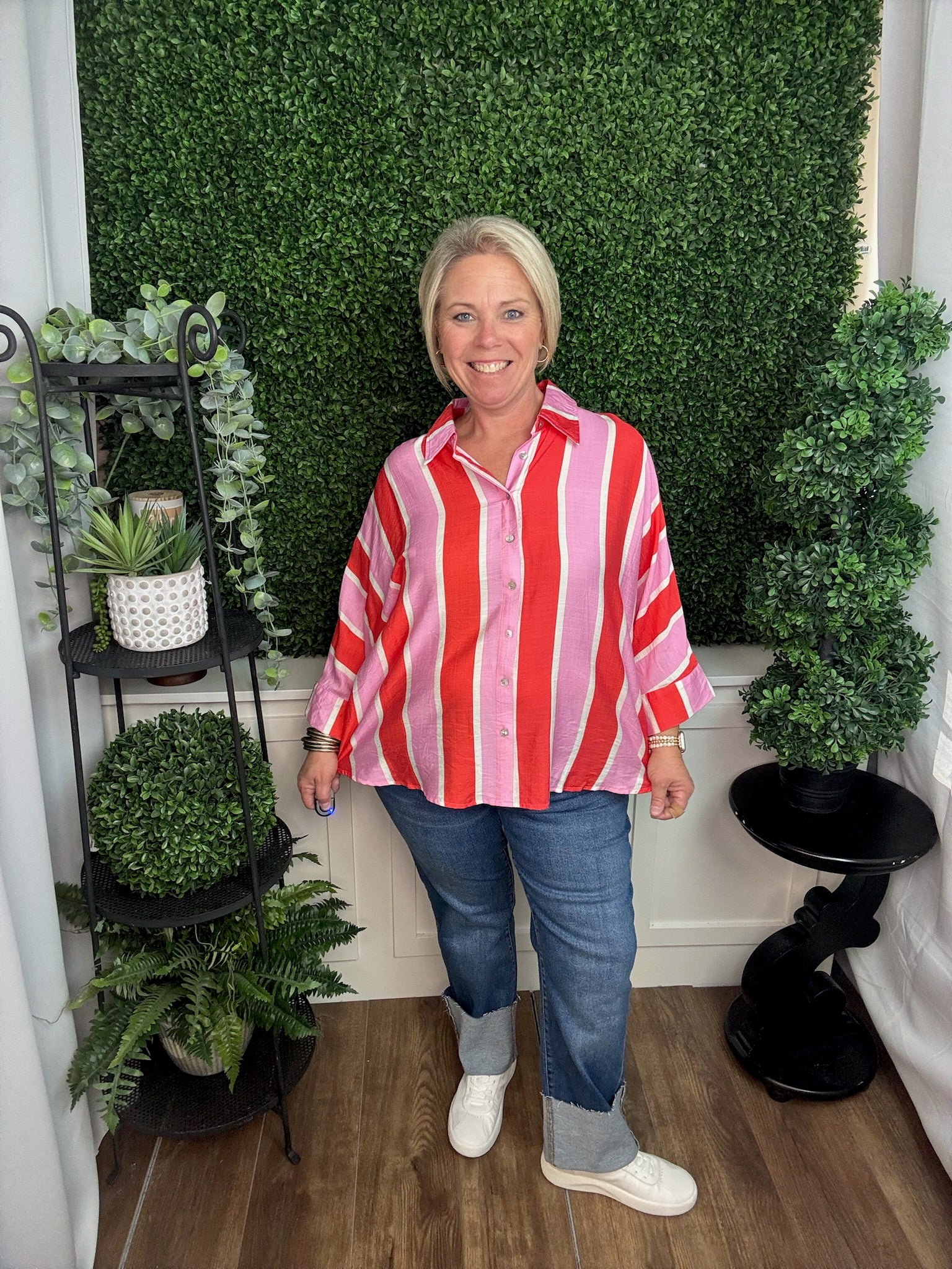 Stripe Dolman Sleeve Blouse