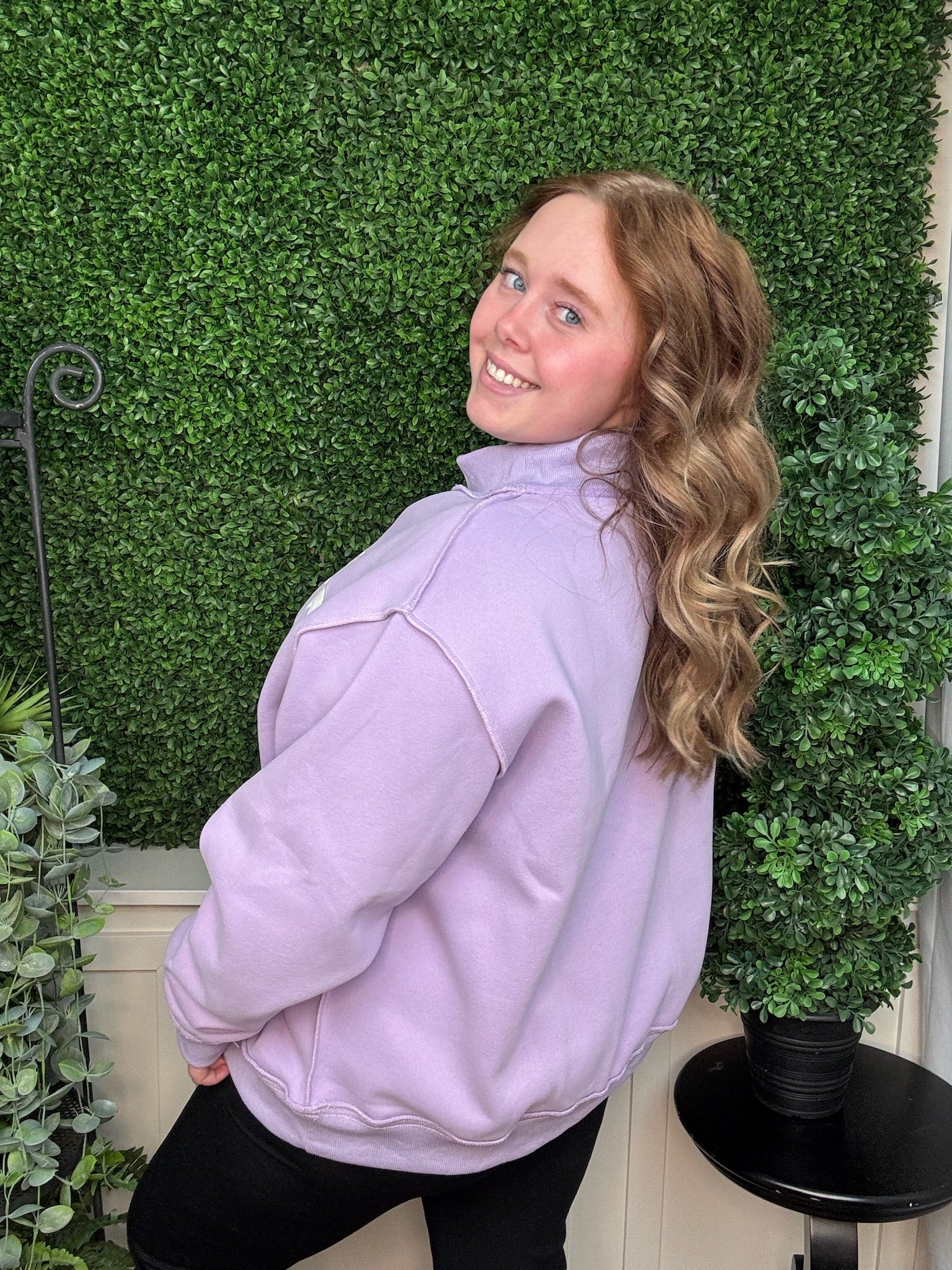 JESUS EMBROIDERED MOCK NECK SWEATSHIRT - LAVENDER