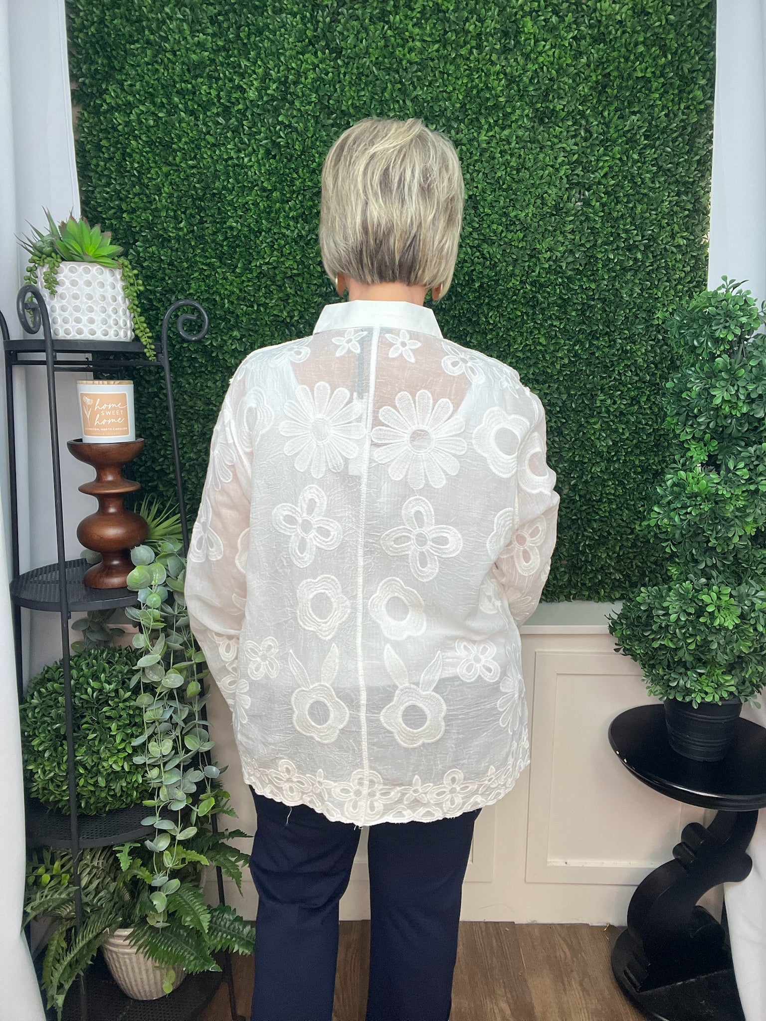 CHARLENE BUTTON FRONT EMBROIDERED TOP - WHITE