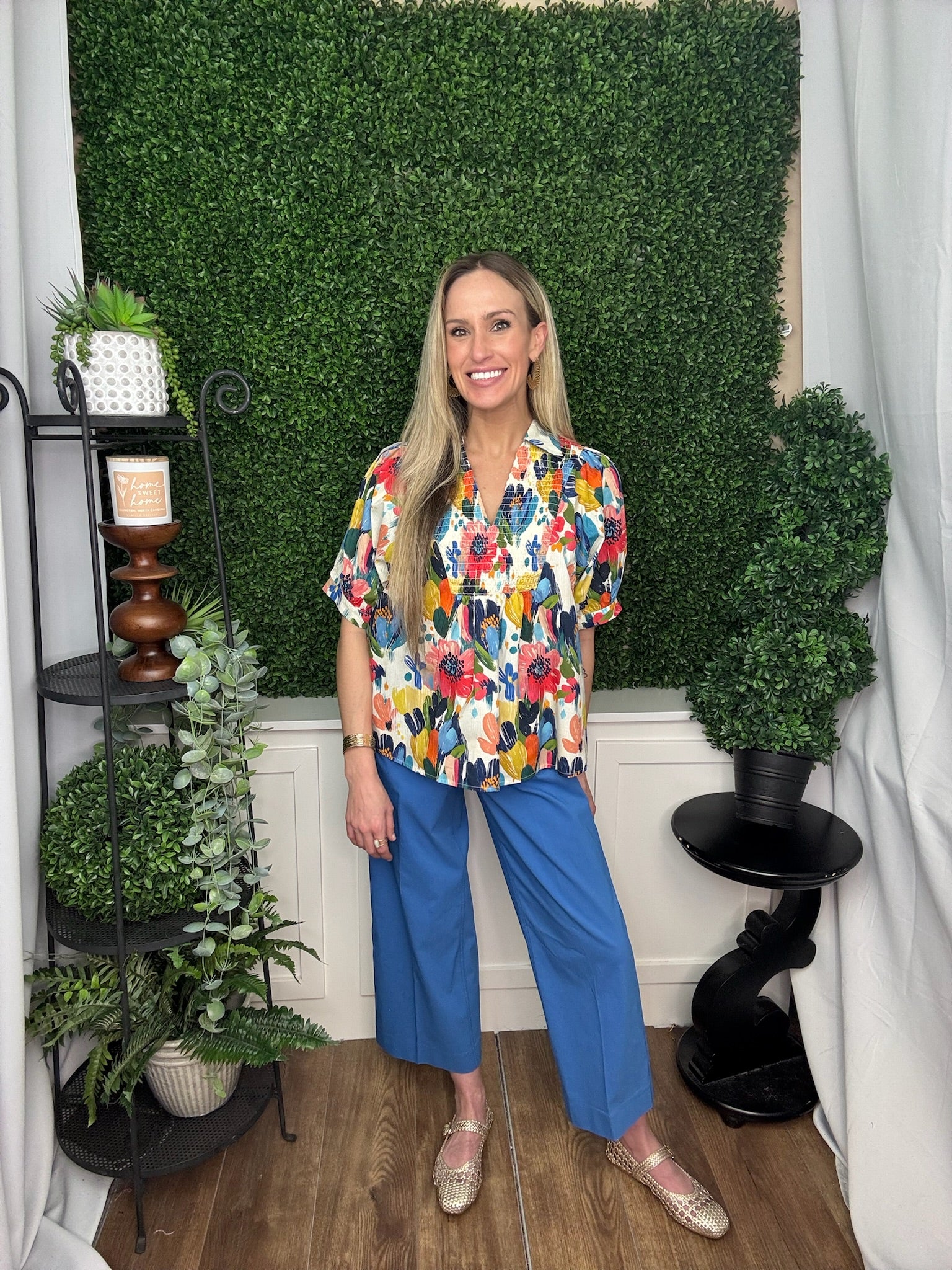 PULL ON WIDE LEG CROP PANT  - CORNFLOWER